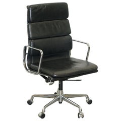 Vintage Eames EA219 Vitra Eames High Soft Pad Office Armchair Black Leather