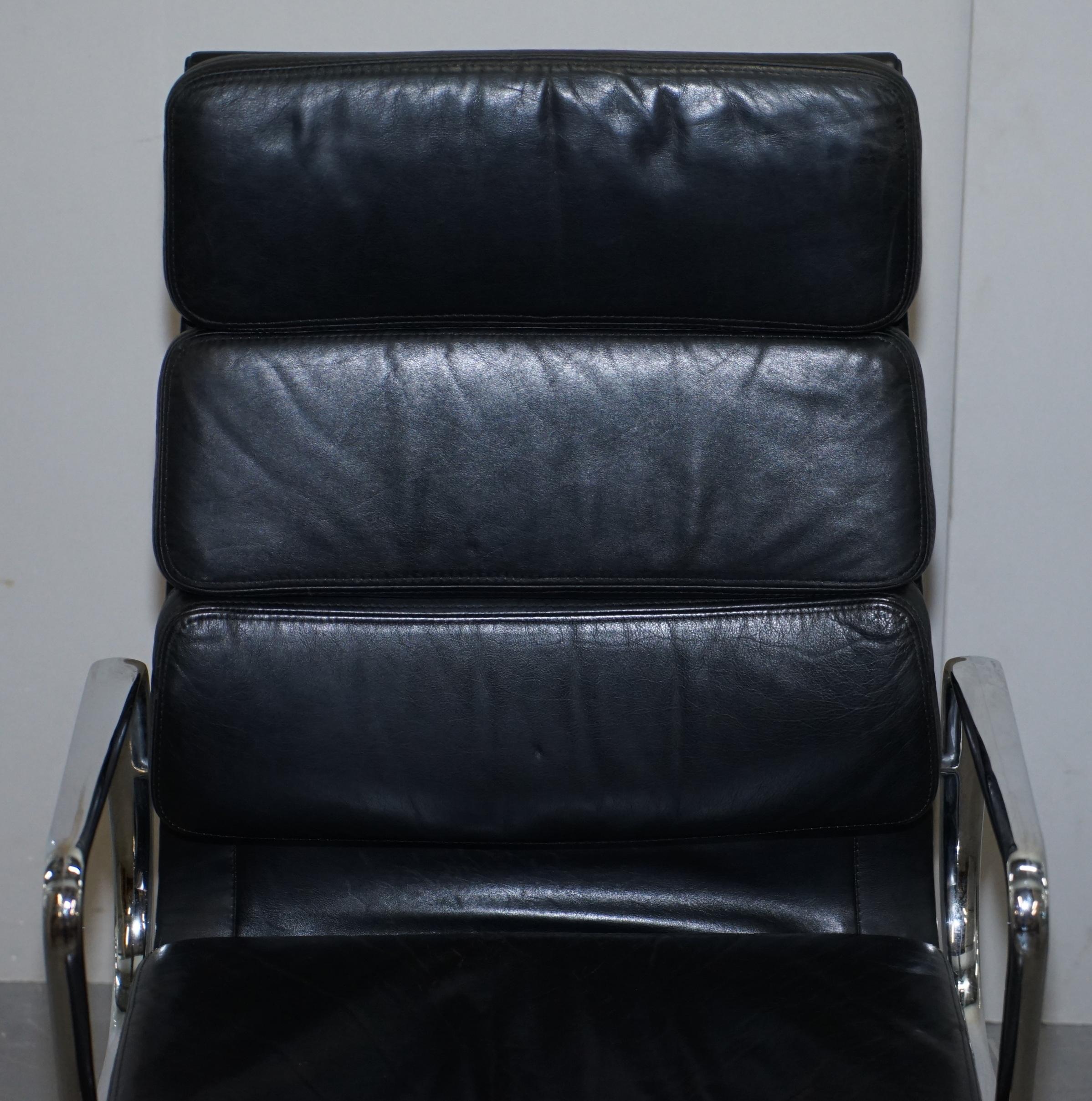 Art Deco Eames EA219 Vitra High Back Soft Pad Office Armchair Black Leather