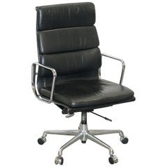 Vintage Eames EA219 Vitra High Back Soft Pad Office Armchair Black Leather