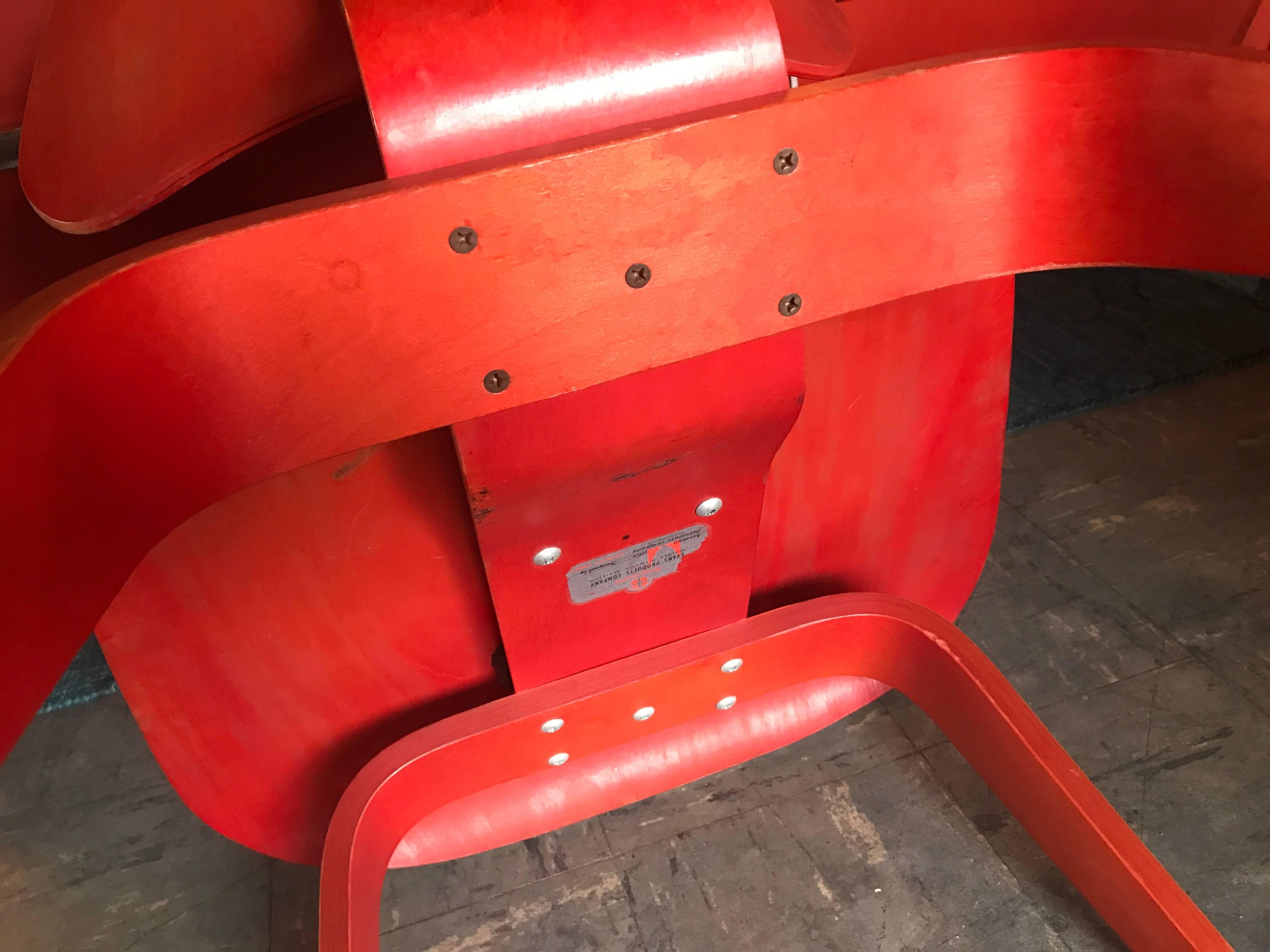 Mid-Century Modern Eames Evans Production LCW Herman Miller Aniline Red 1948 Midcentury