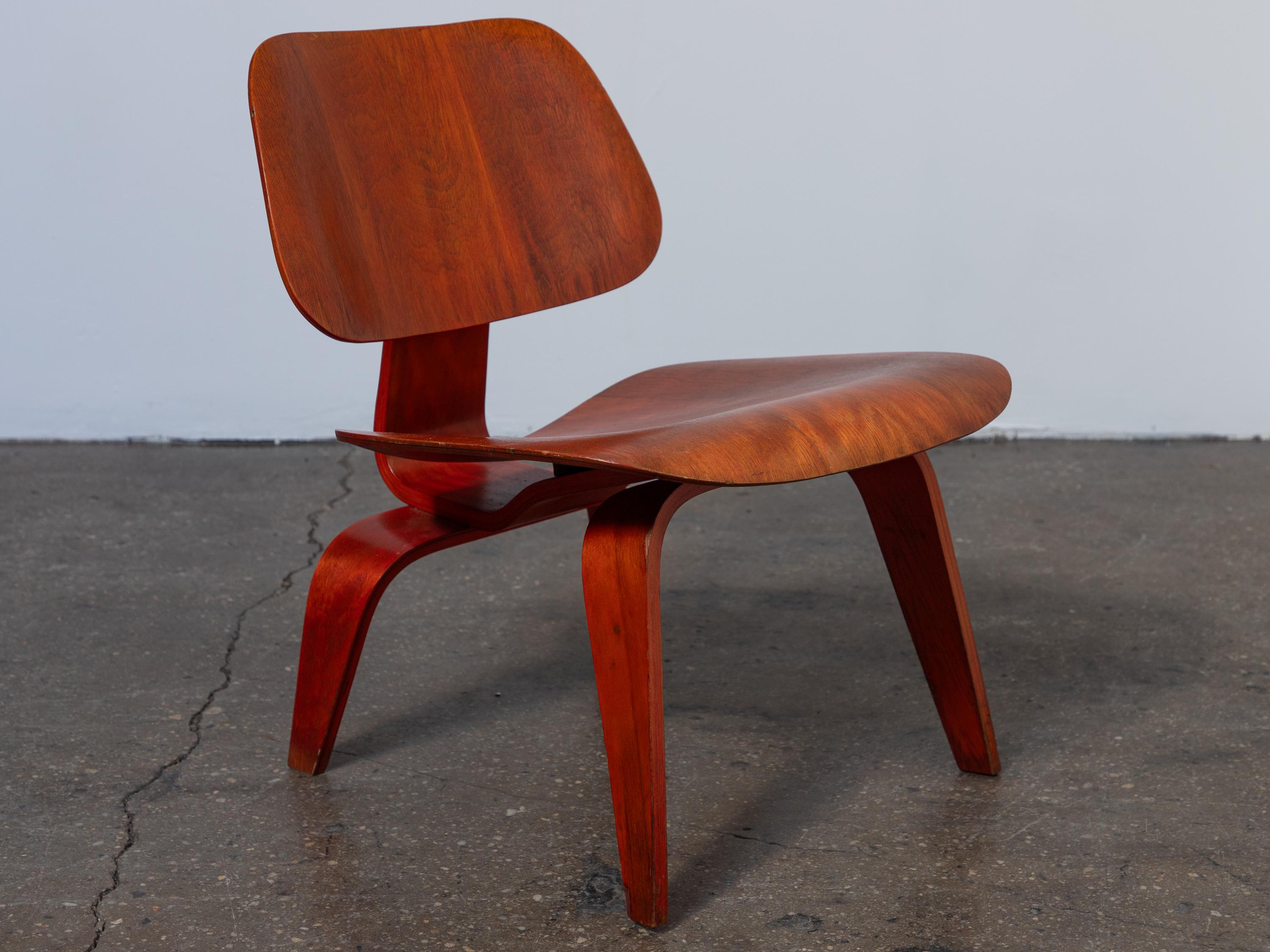 Dyed Eames Evans Red Aniline Dye LCW Lounge Chairs - Matched Pair   For Sale