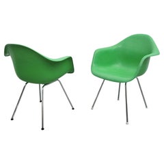 Eames Fiberglass Armchairs in Kelly Green with Chrome H-Base Legs