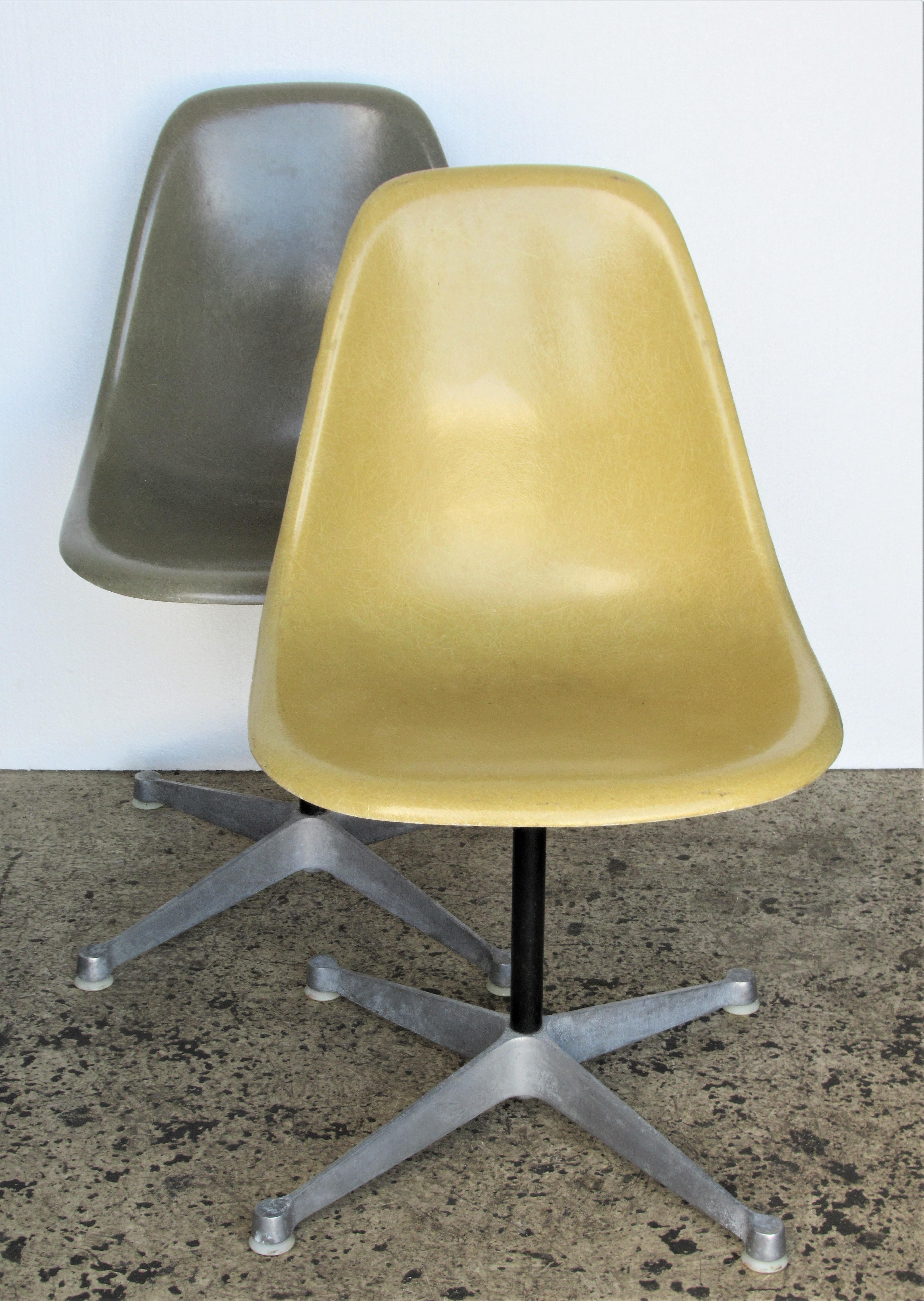 Mid-Century Modern 1960's Eames Fiberglass Shell Swivel Chairs for Herman Miller