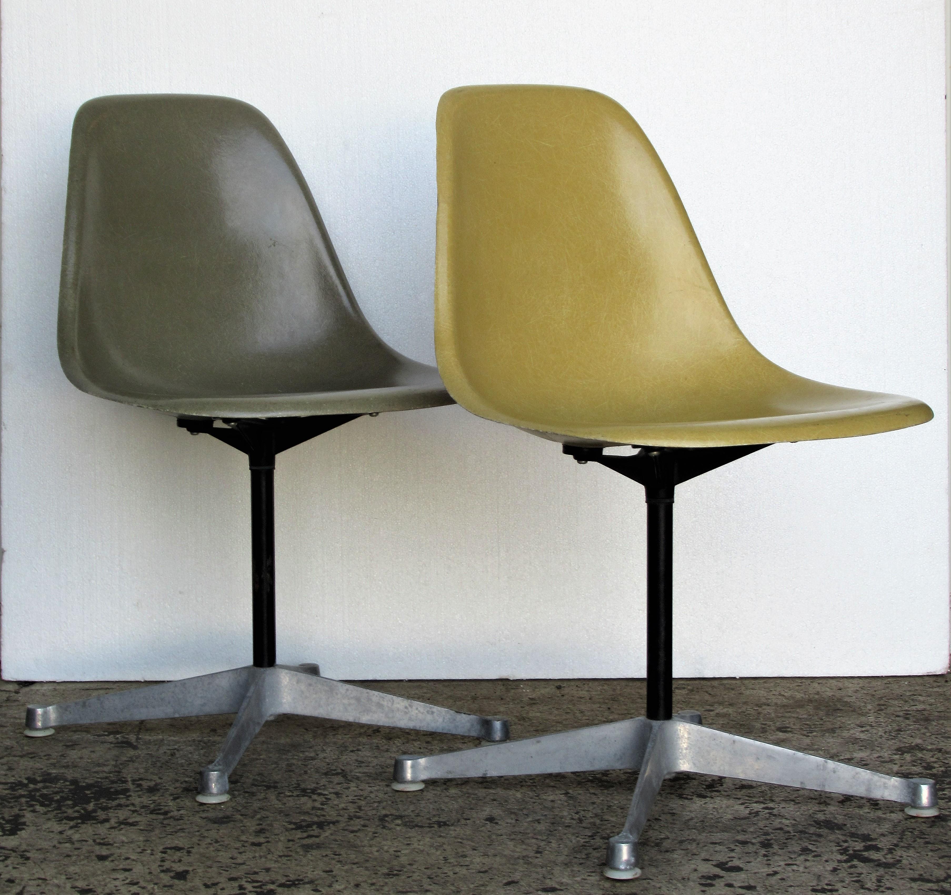 Enameled 1960's Eames Fiberglass Shell Swivel Chairs for Herman Miller