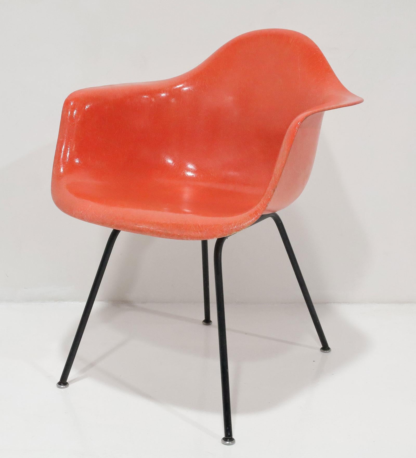 Mid-Century Modern Eames for Herman Miller 1957 DAG Chair in Red Orange For Sale