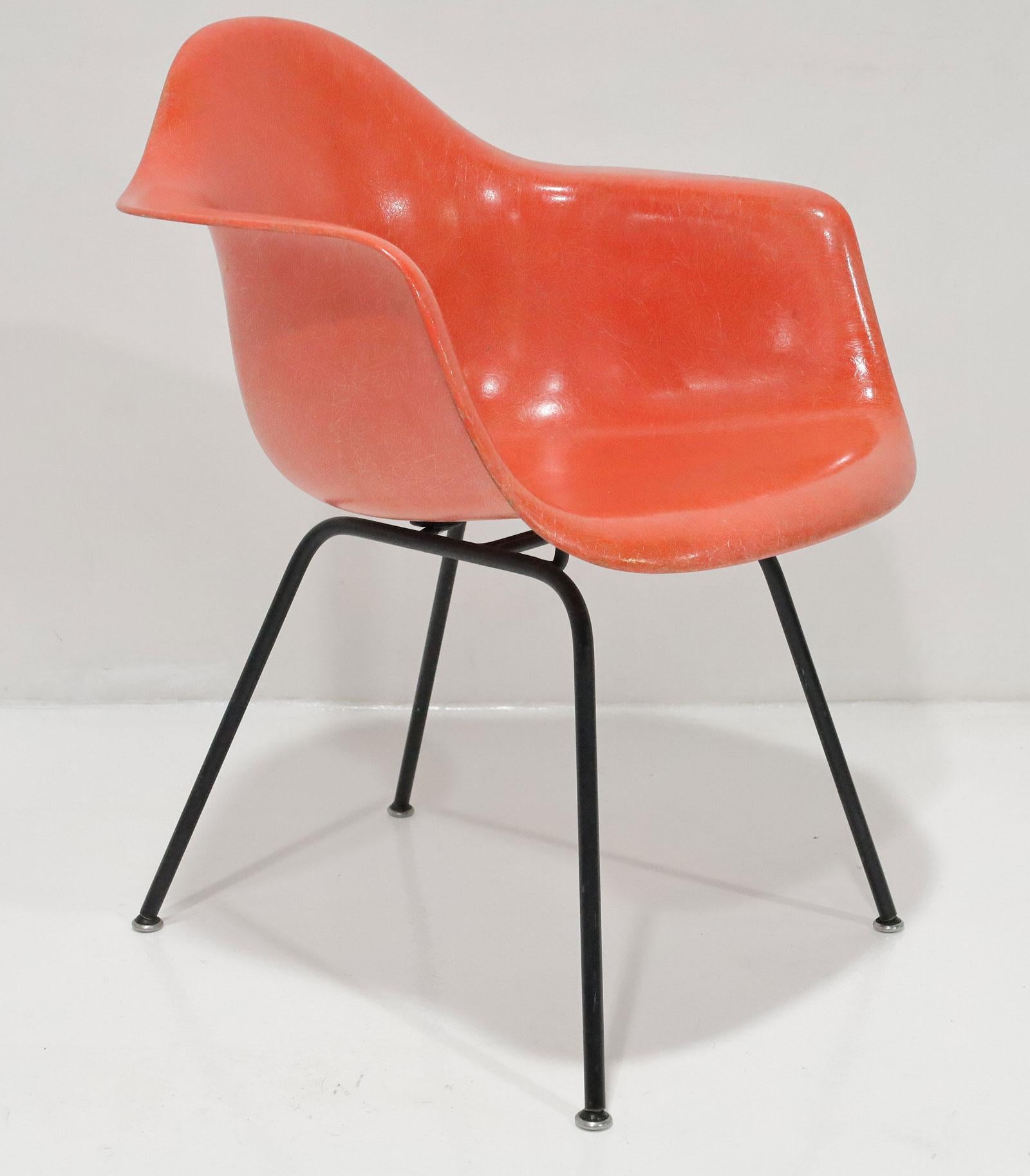 Steel Eames for Herman Miller 1957 DAG Chair in Red Orange For Sale