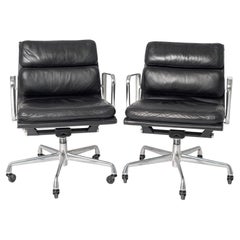 Eames for Herman Miller Aluminum Group Black Leather Office Chairs, 1992