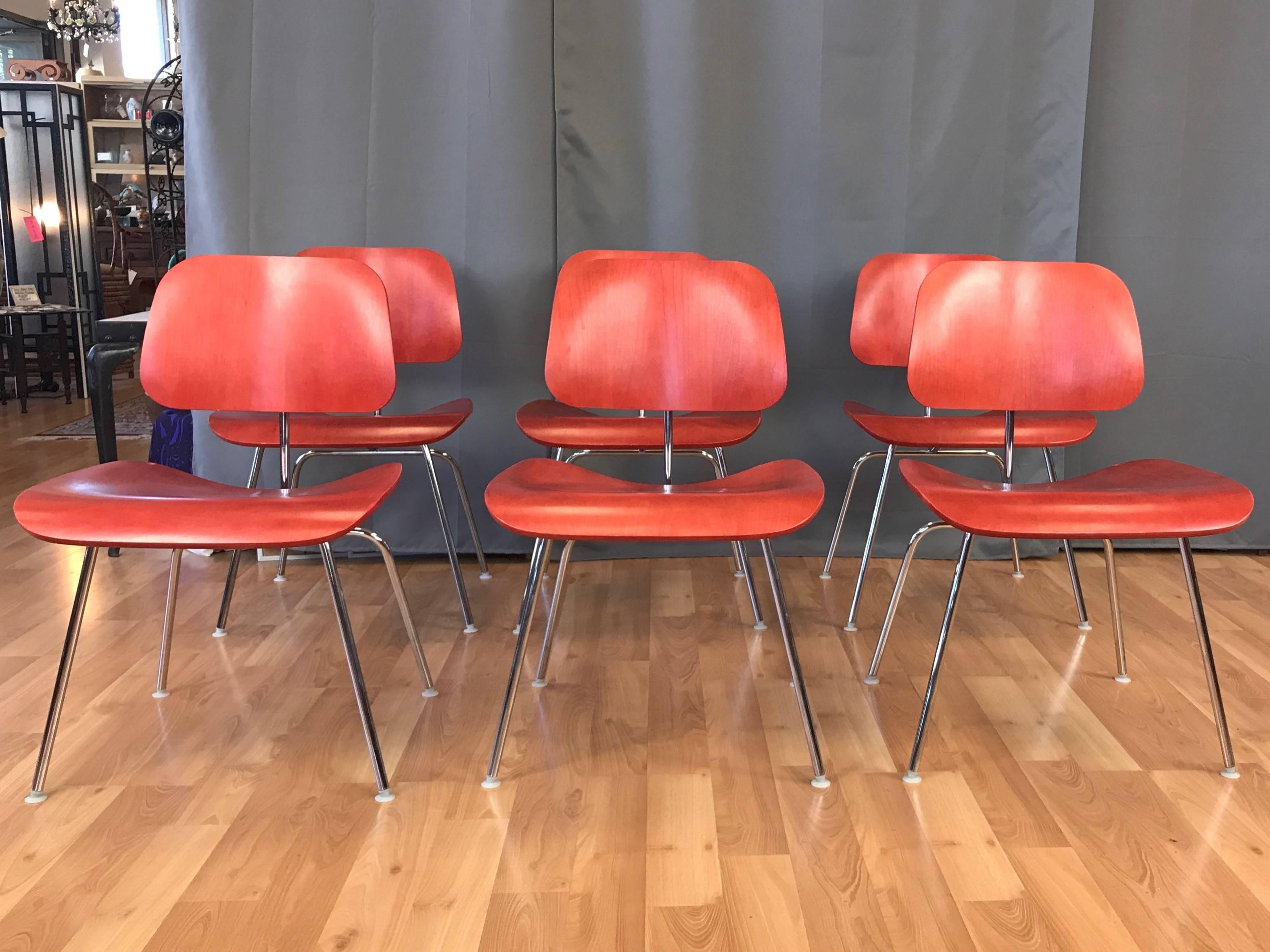 Mid-Century Modern Eames for Herman Miller Aniline Red DCM Chair
