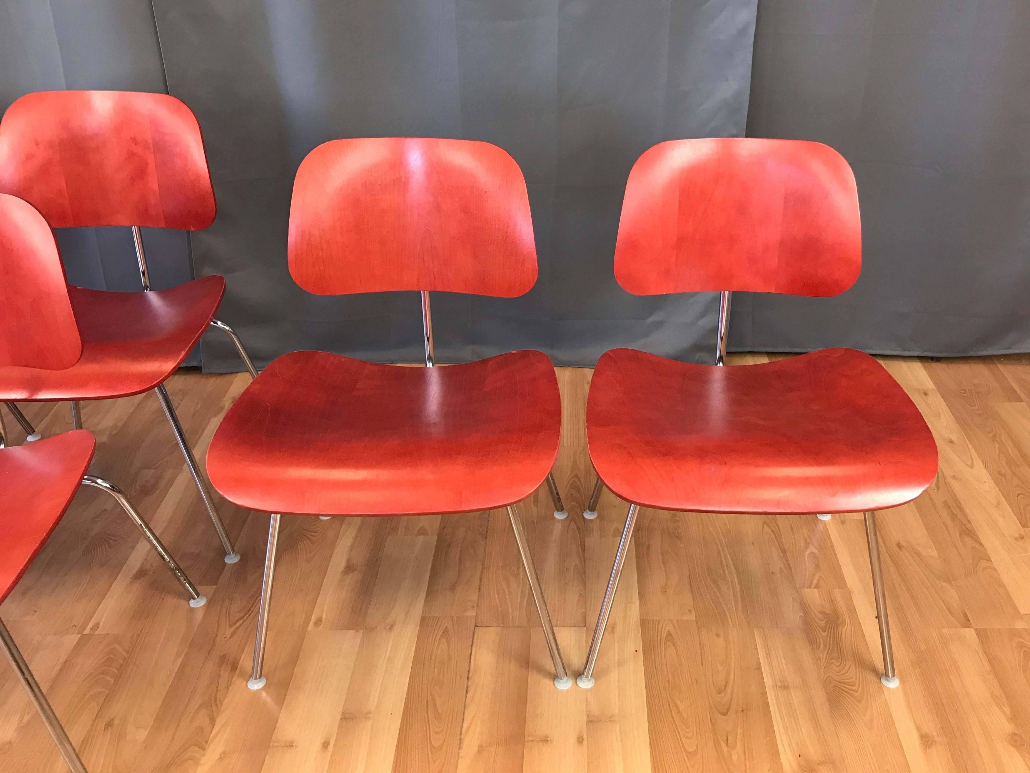 Eames for Herman Miller Aniline Red DCM Chair In Good Condition In San Francisco, CA