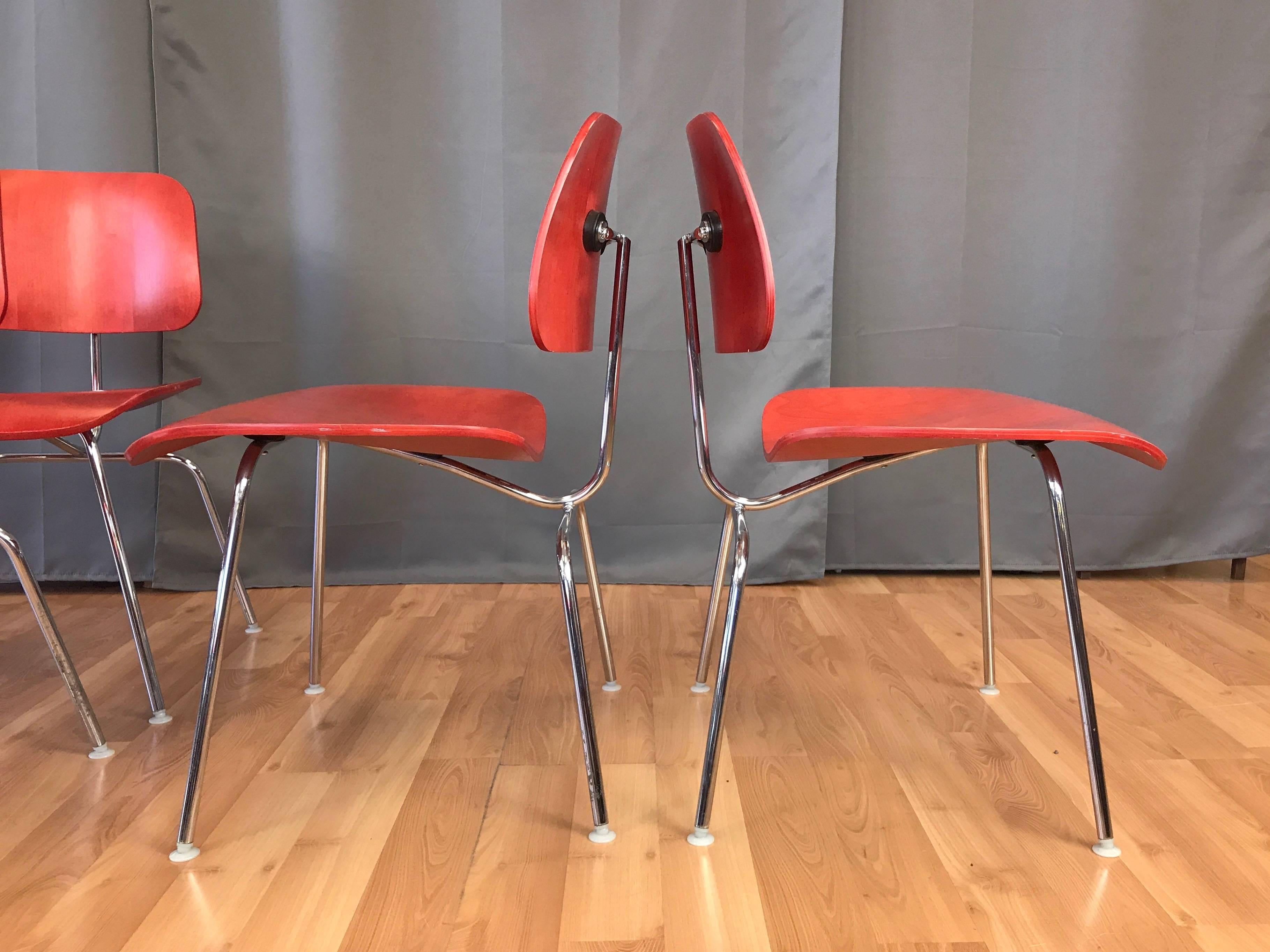 Contemporary Eames for Herman Miller Aniline Red DCM Chair