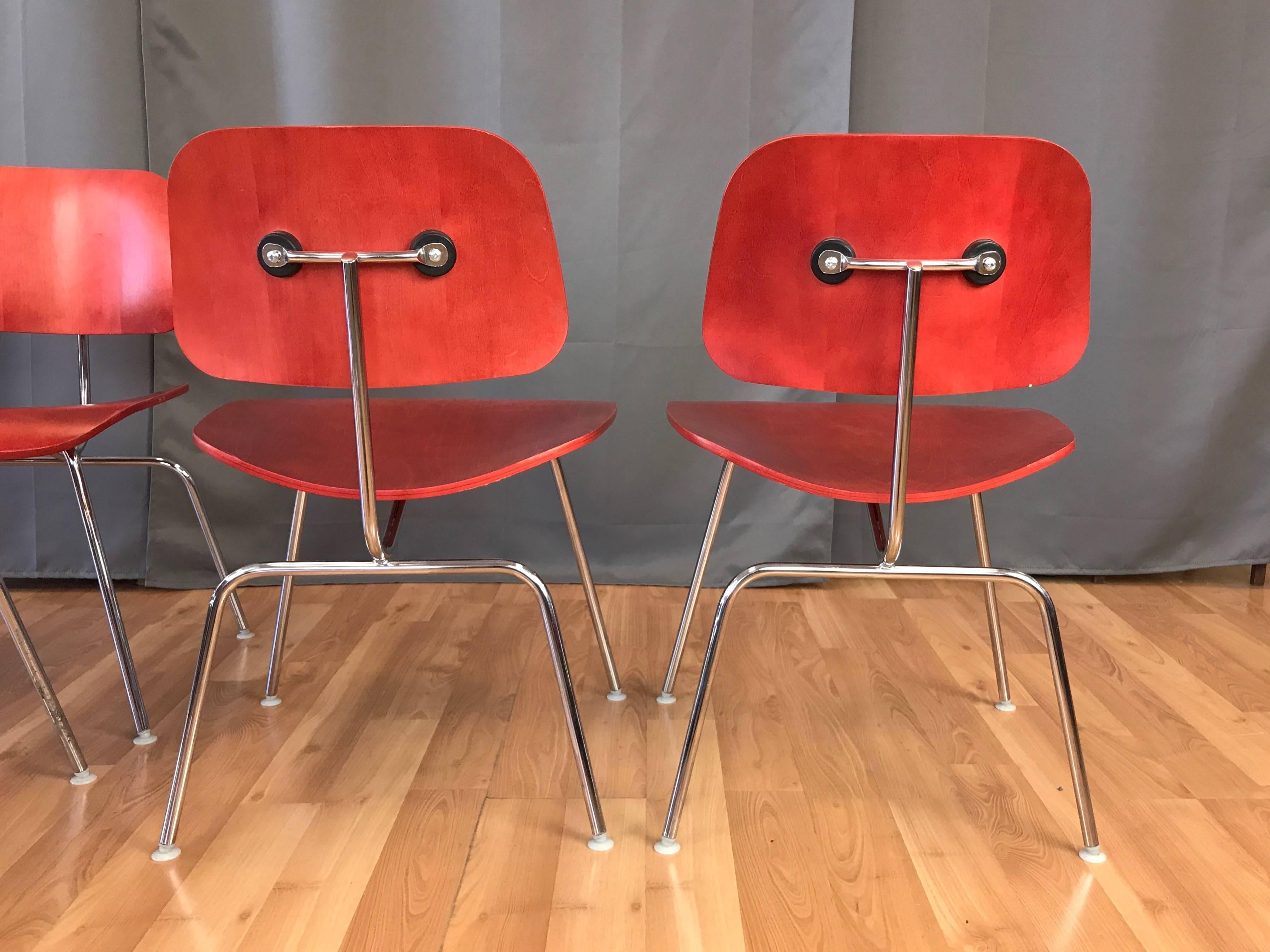 Steel Eames for Herman Miller Aniline Red DCM Chair