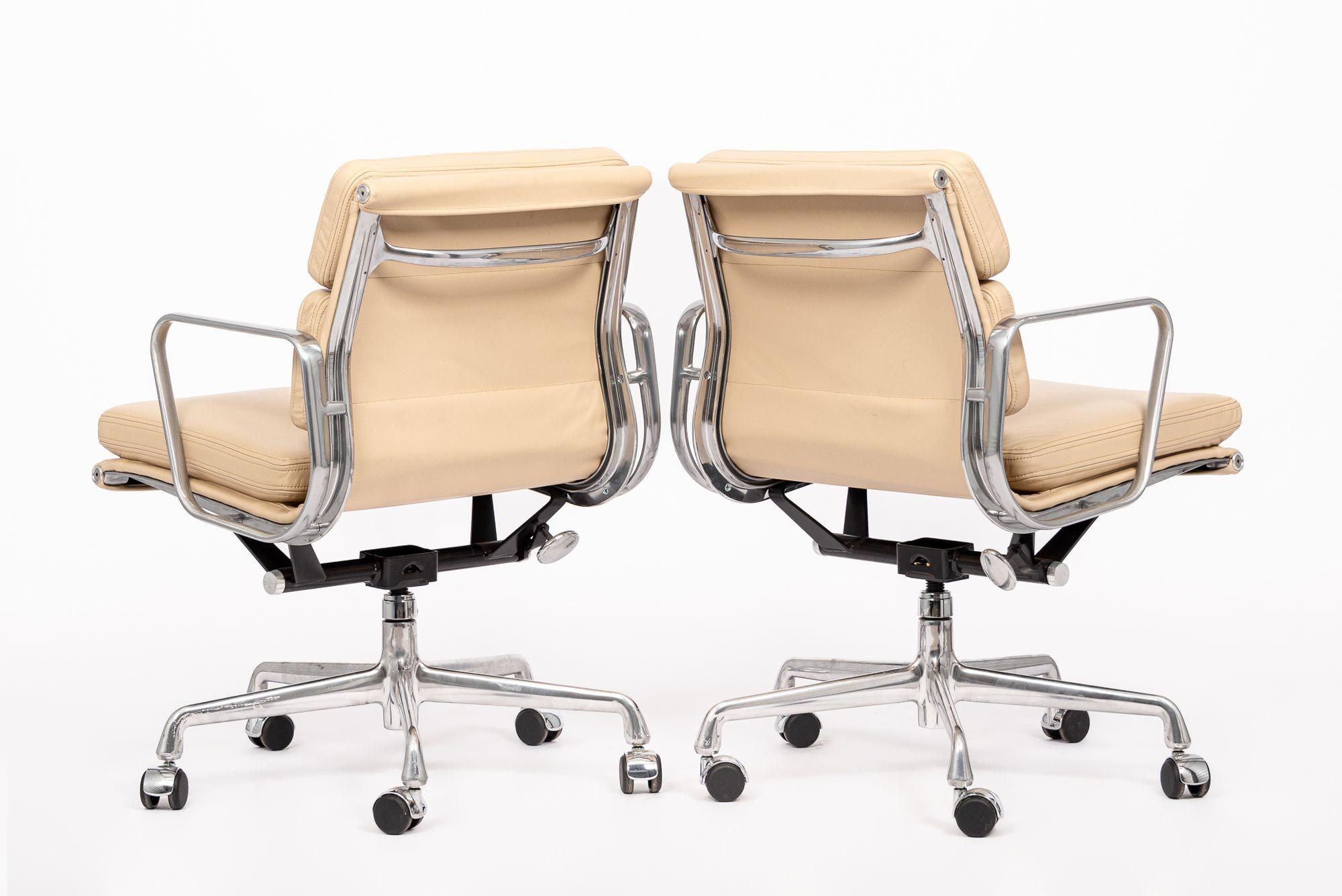 American Eames for Herman Miller Cream Leather Office Chair Pair 2000s For Sale