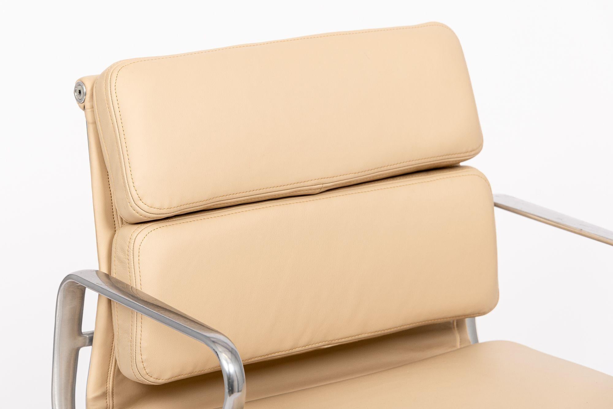 Aluminum Eames for Herman Miller Cream Leather Office Chair Pair 2000s For Sale