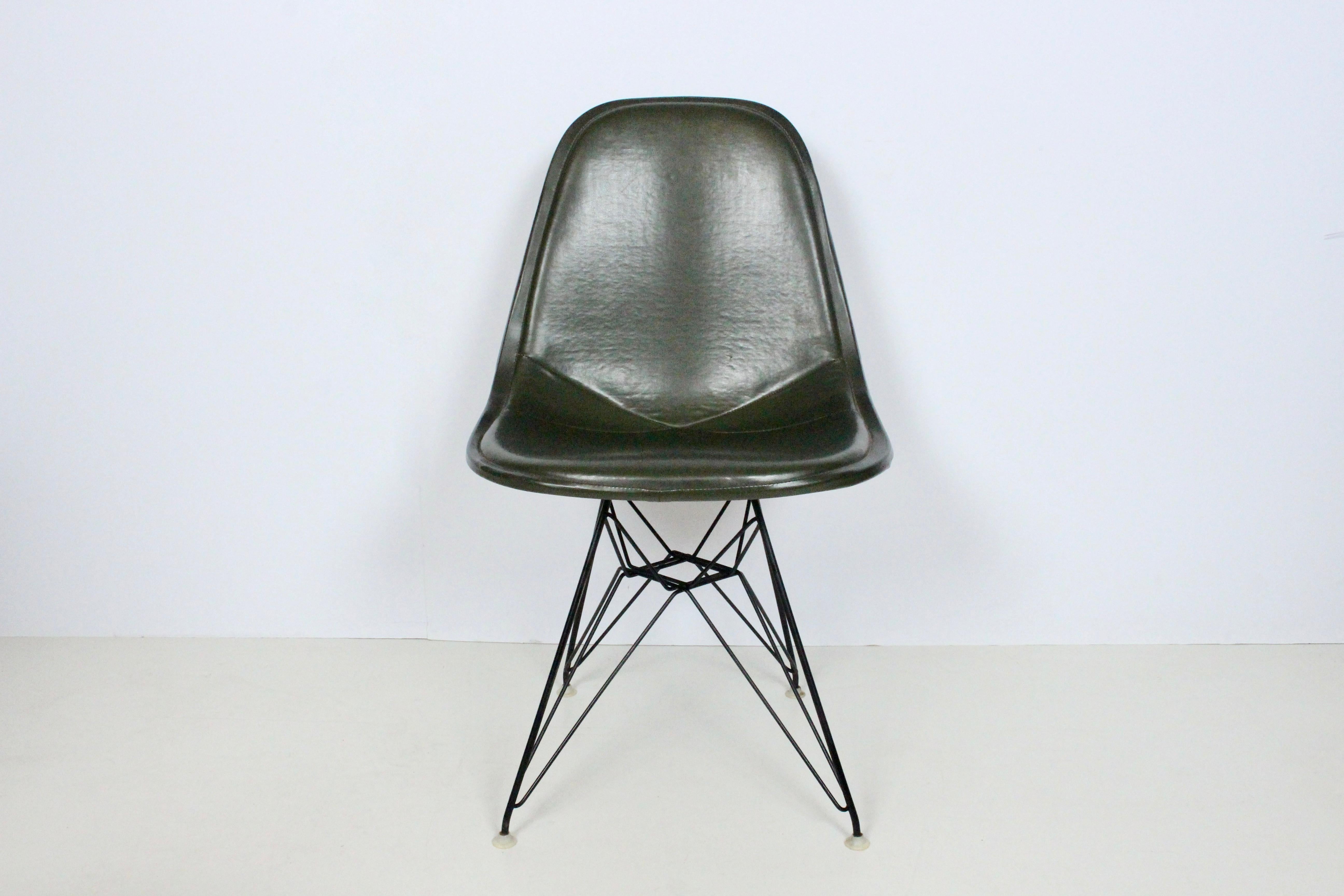 Modern Eames for Herman Miller Dark Olive Eiffel Tower Desk Chair, 1970's