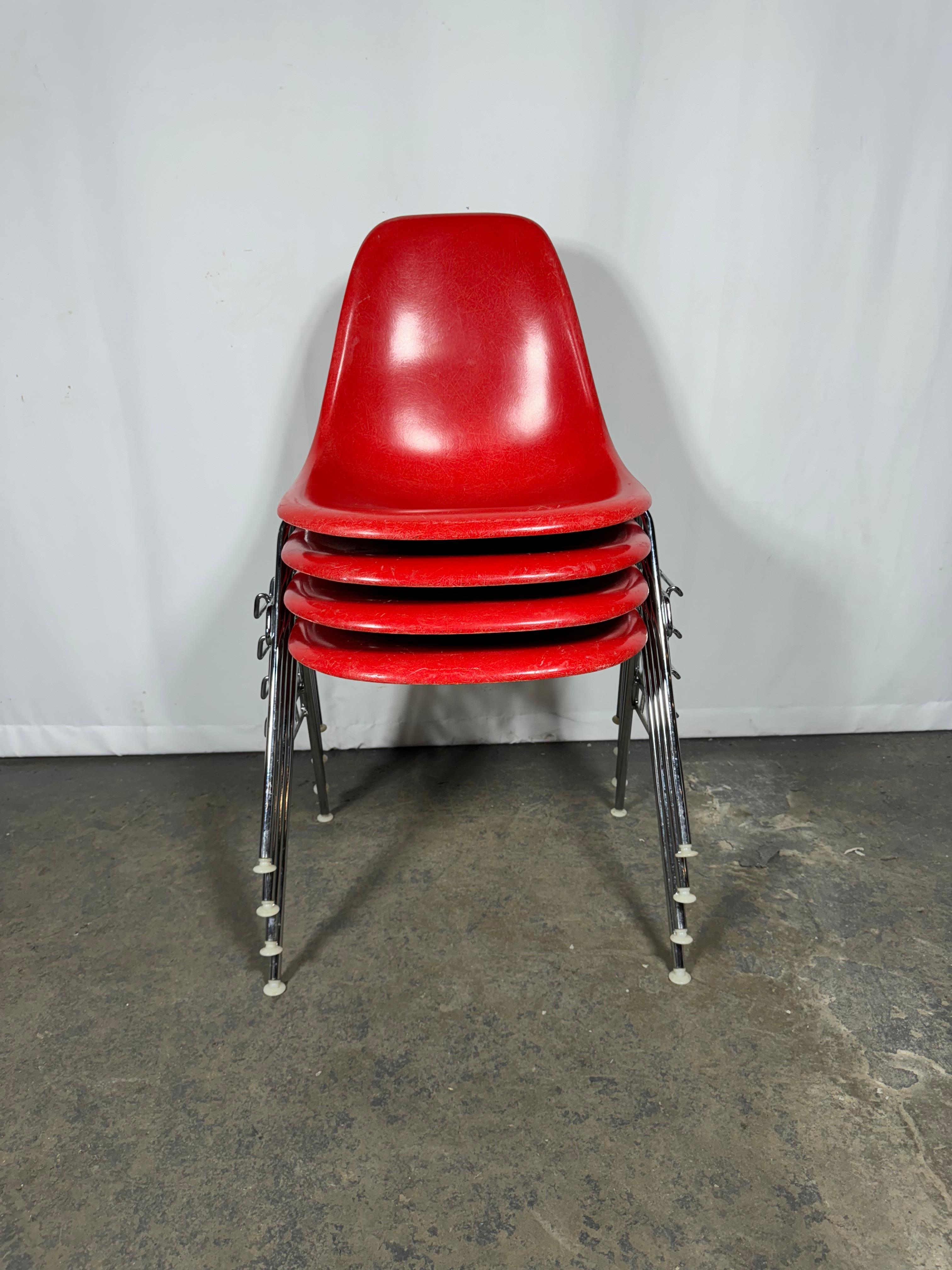 Mid-Century Modern Eames for Herman Miller DSS Fire Engine Red Fiberglass Shell Chair