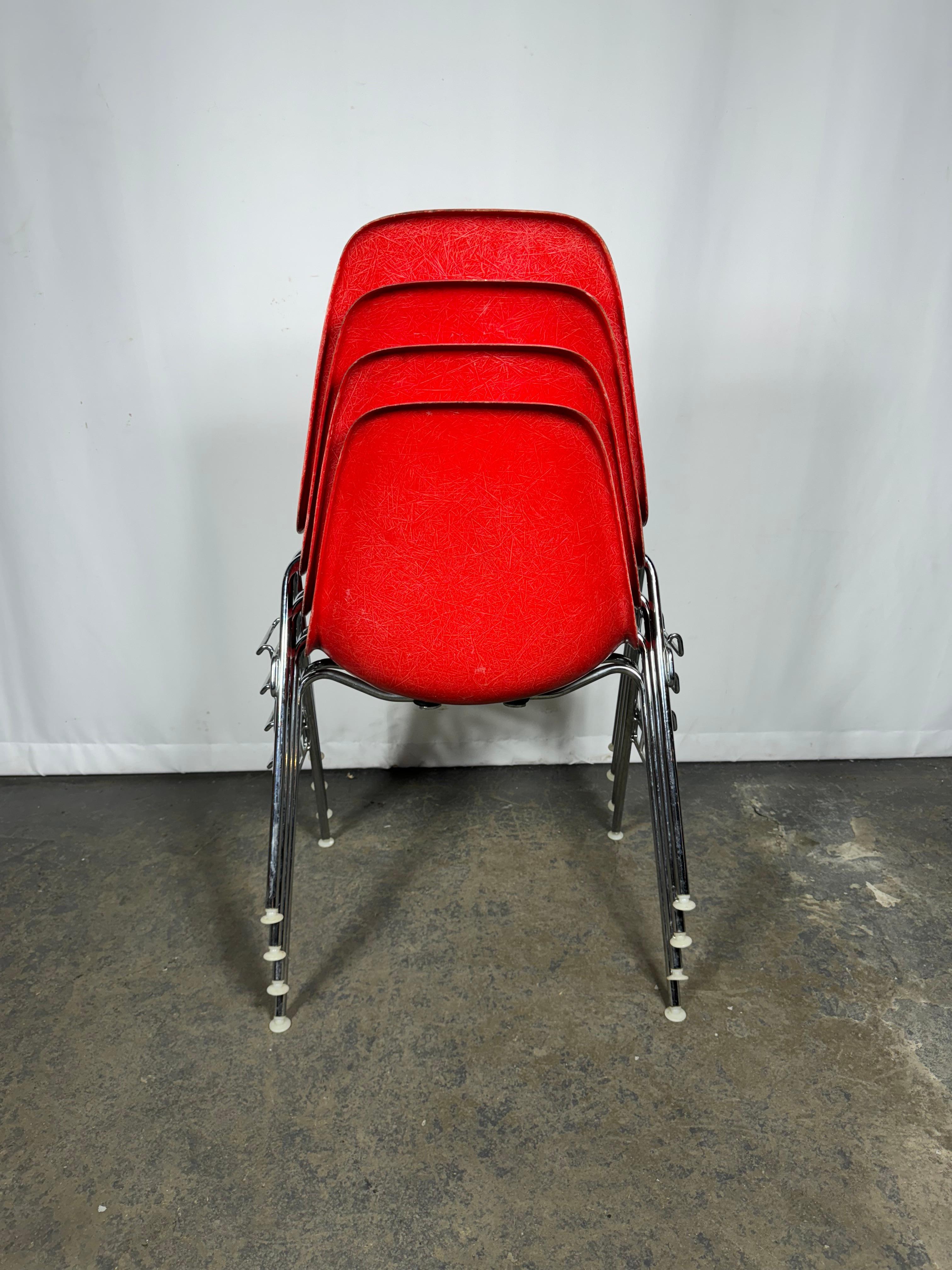 Mid-20th Century Eames for Herman Miller DSS Fire Engine Red Fiberglass Shell Chair
