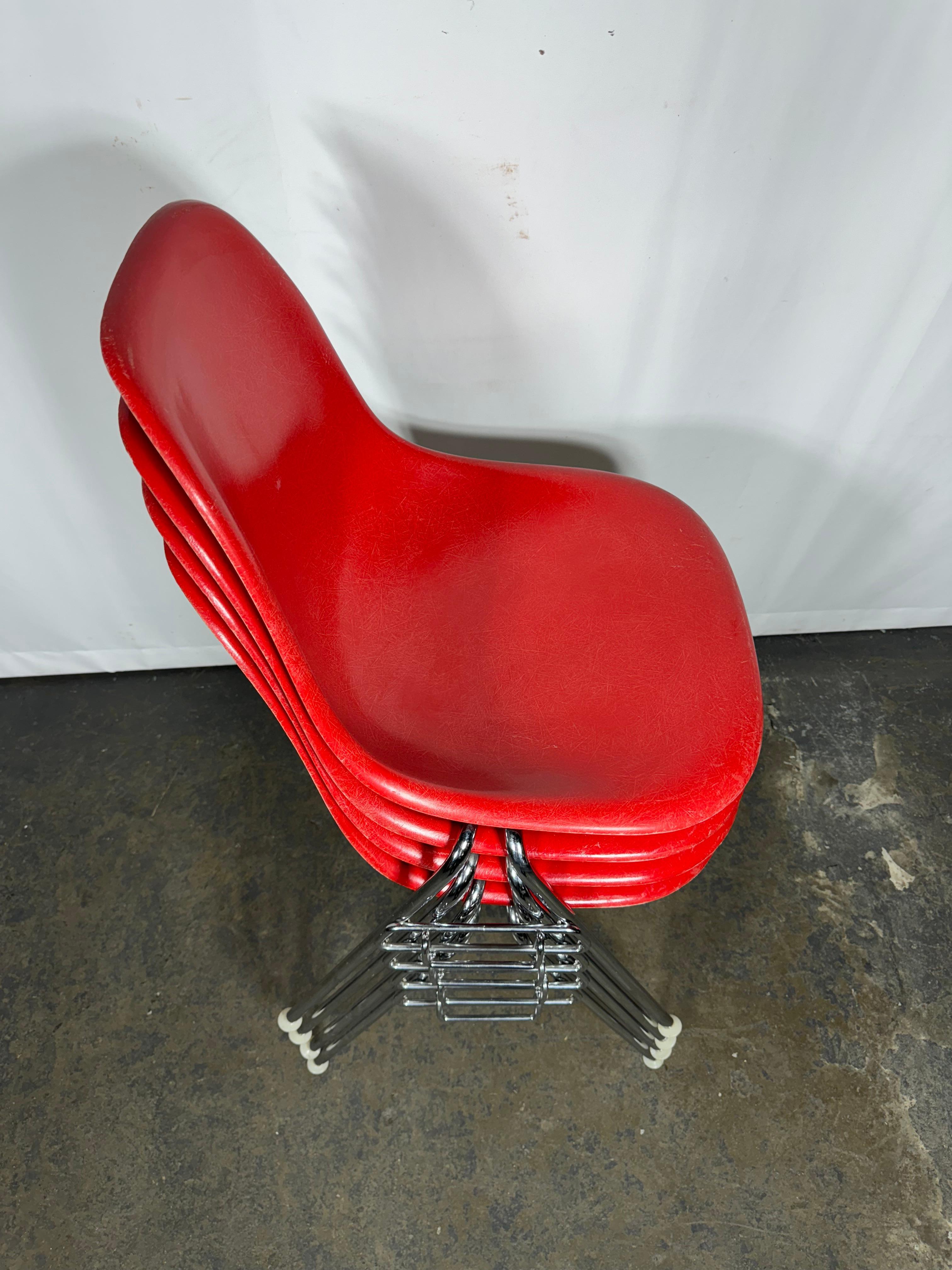 Chrome Eames for Herman Miller DSS Fire Engine Red Fiberglass Shell Chair