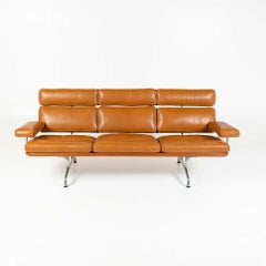 Eames for Herman Miller Eames Sofa in Teak and Maharam Sorghum Brown Leather