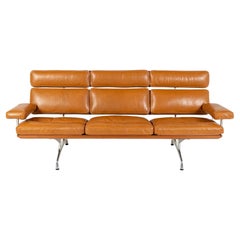 Used Eames for Herman Miller Eames Sofa in Teak and Maharam Sorghum Brown Leather