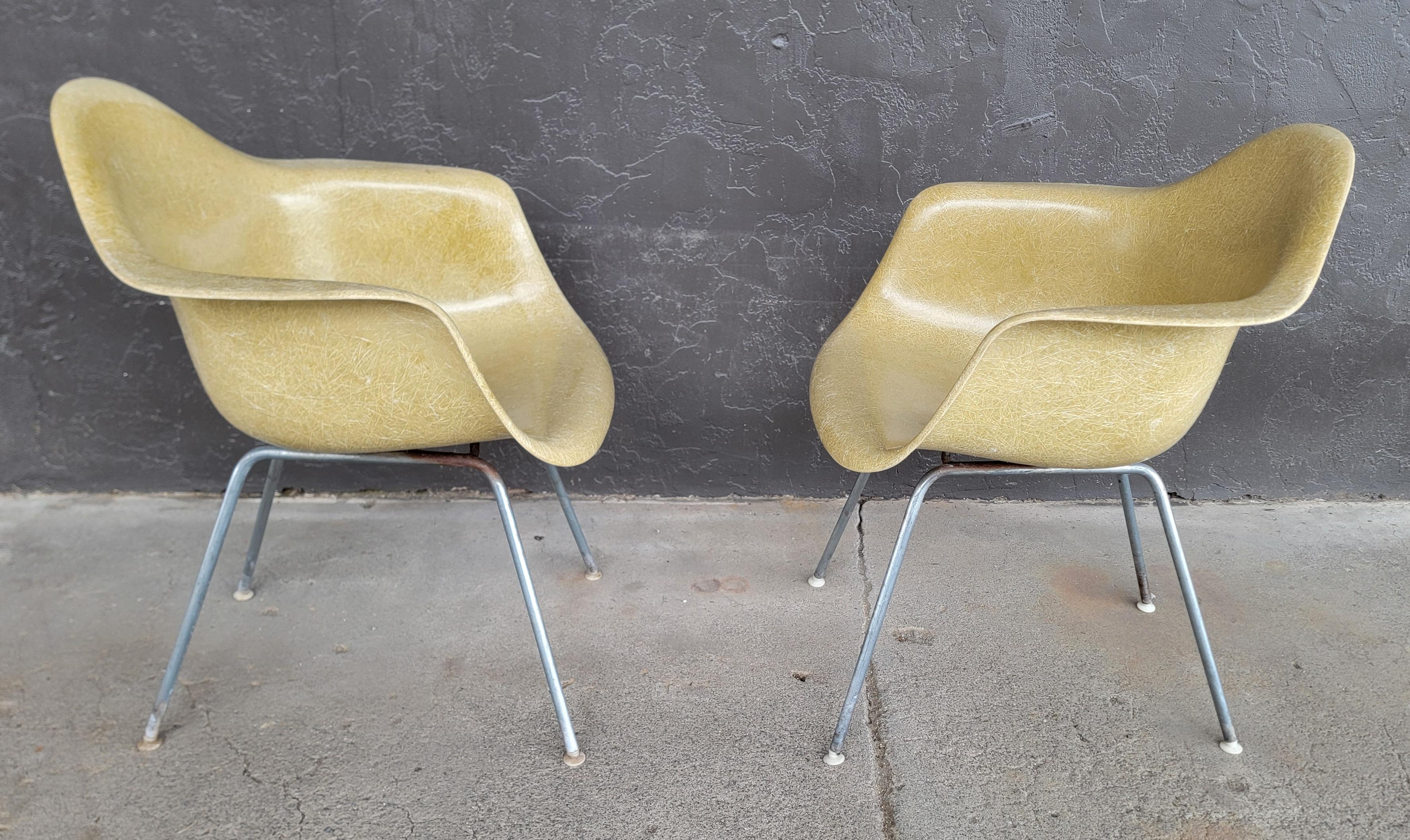 Mid-Century Modern Eames Fiberglass Armchairs Herman Miller Circa. 1960's A Pair For Sale