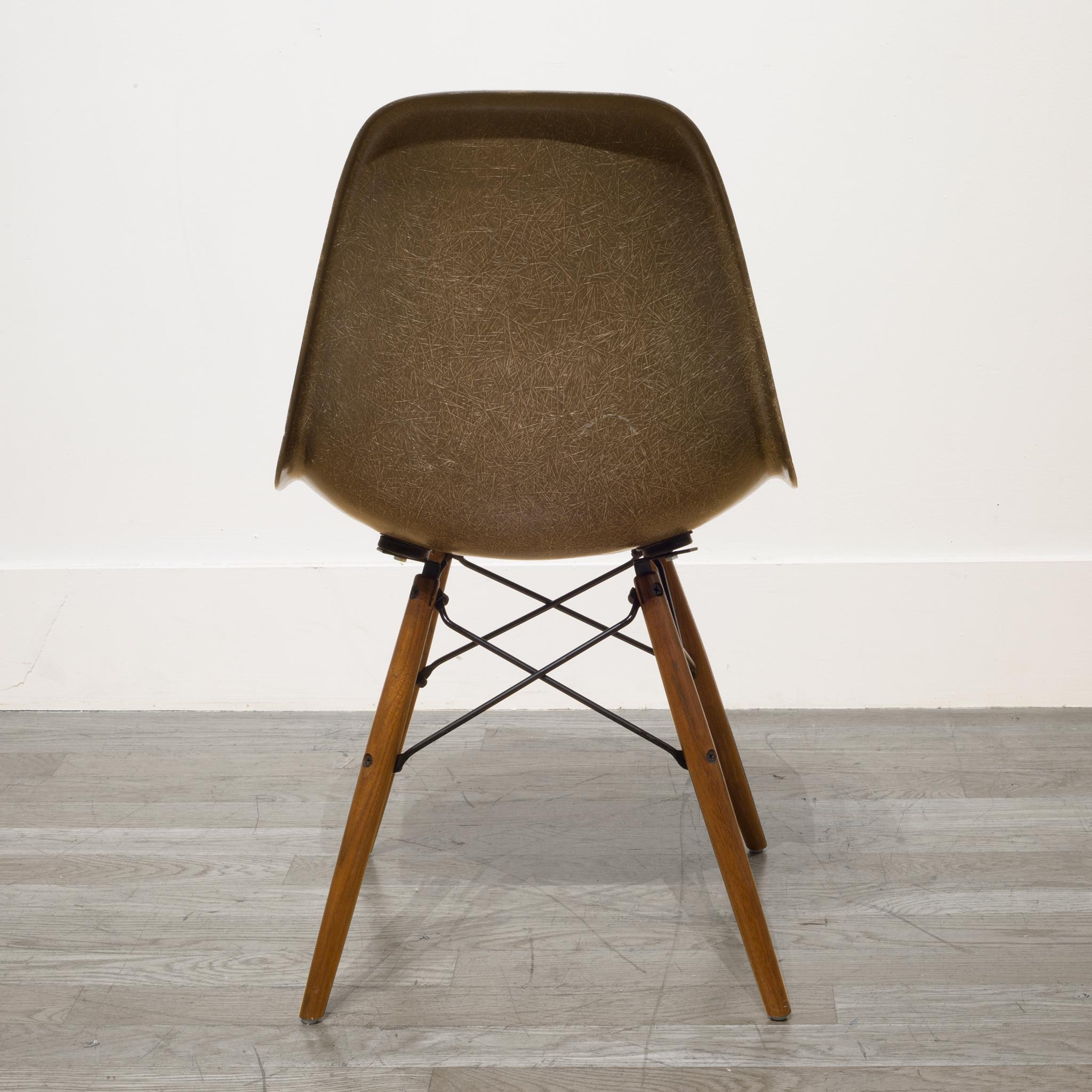 Mid-Century Modern Eames for Herman Miller Fiberglass Shell Chair in Brown, circa 1950s