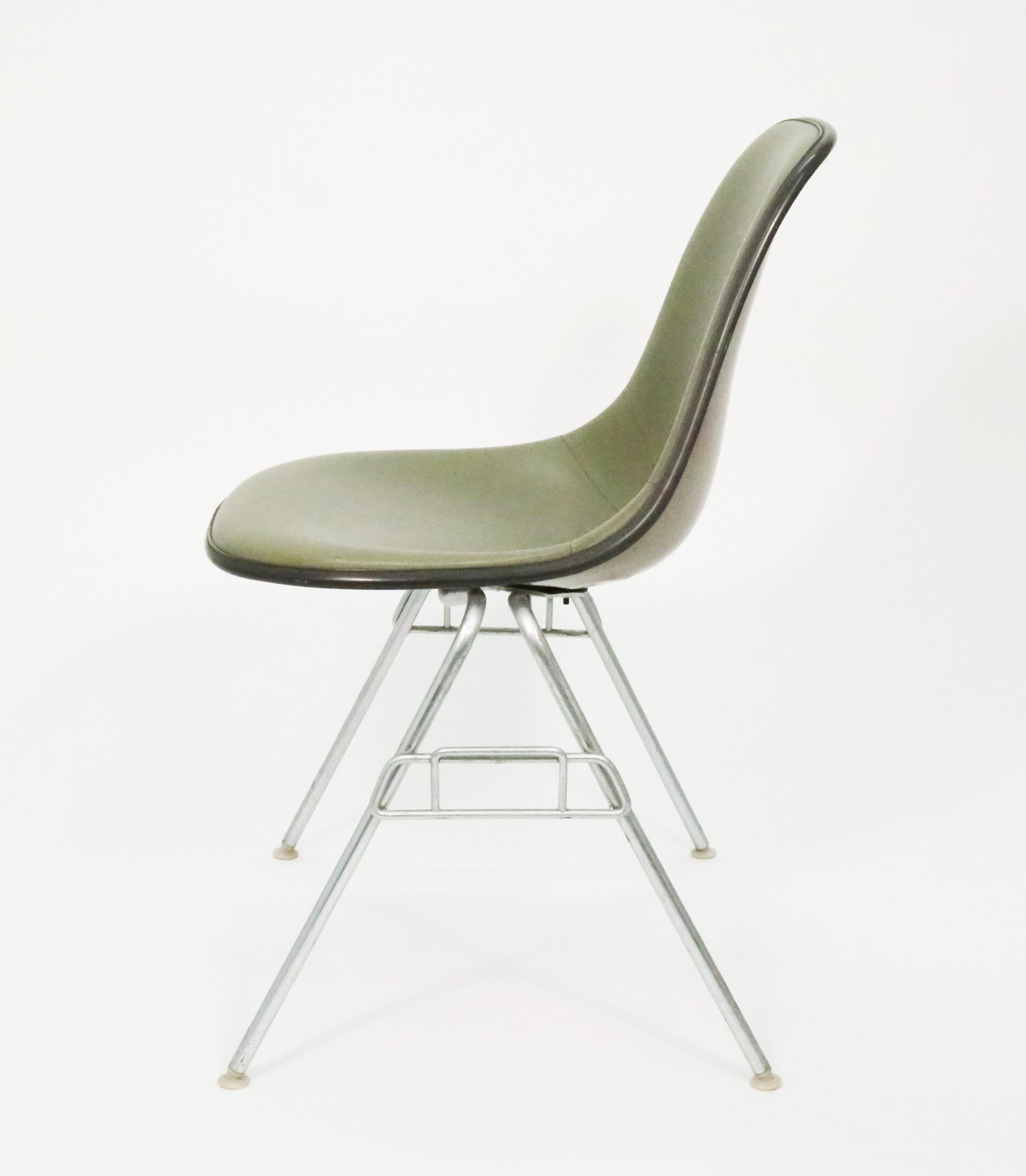 American Eames for Herman Miller Fiberglass Shell Chair, Green on Stackable Base