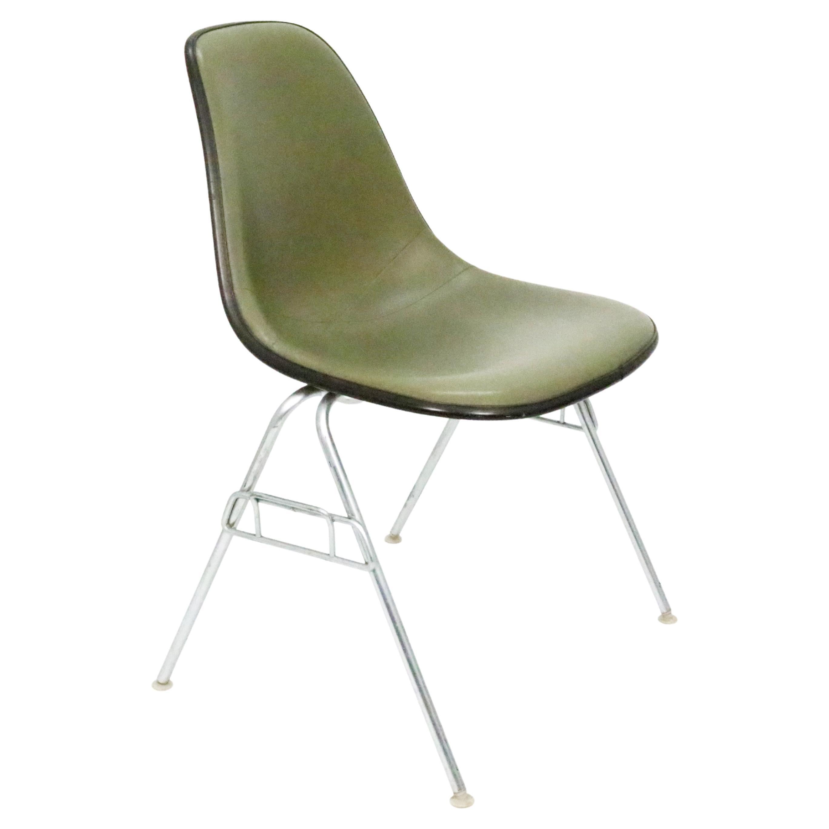 Eames for Herman Miller Fiberglass Shell Chair, Green on Stackable Base