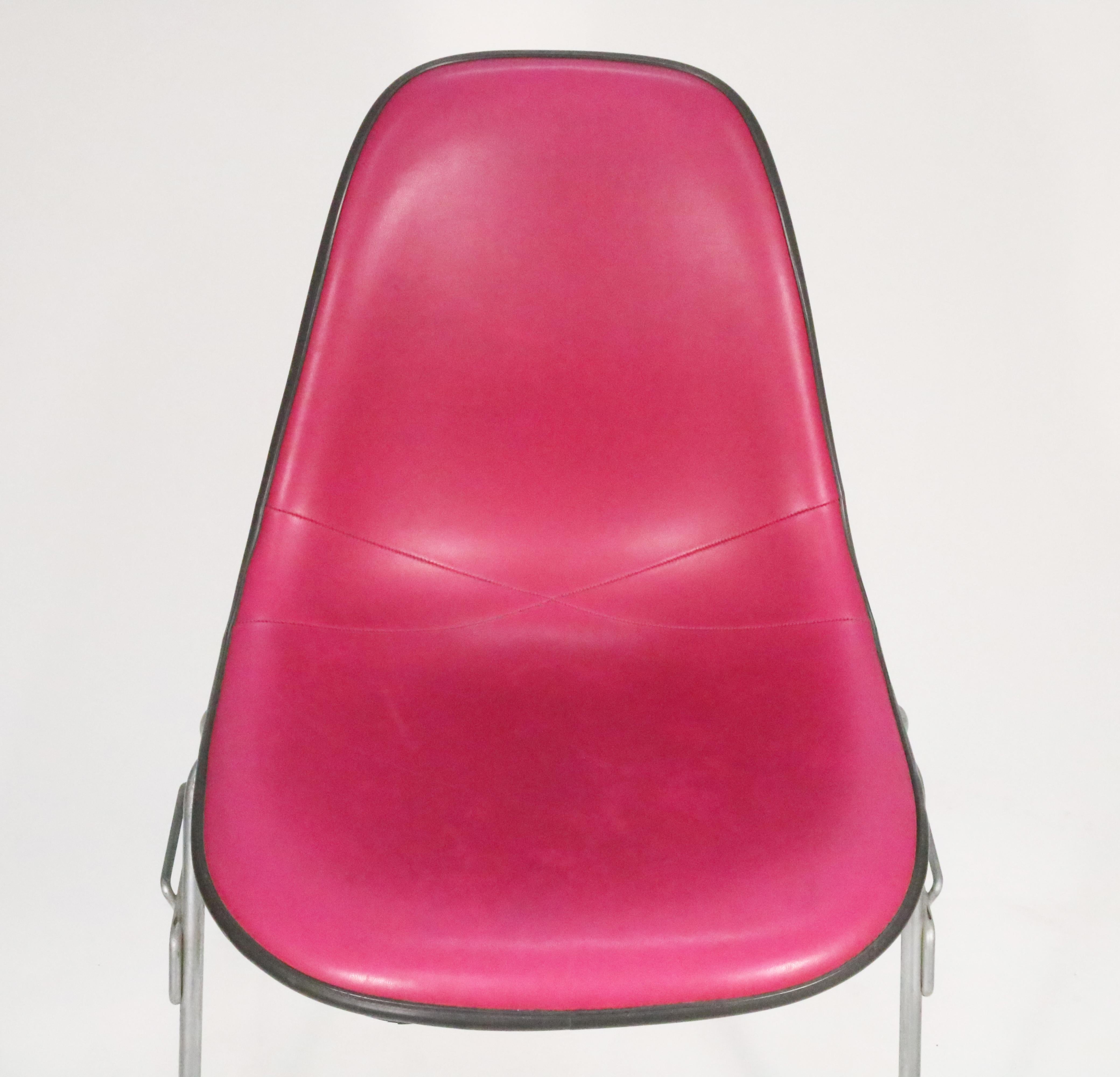 Mid-Century Modern Eames for Herman Miller Fiberglass Shell in Bright Pink Vinyl on Stackable Base