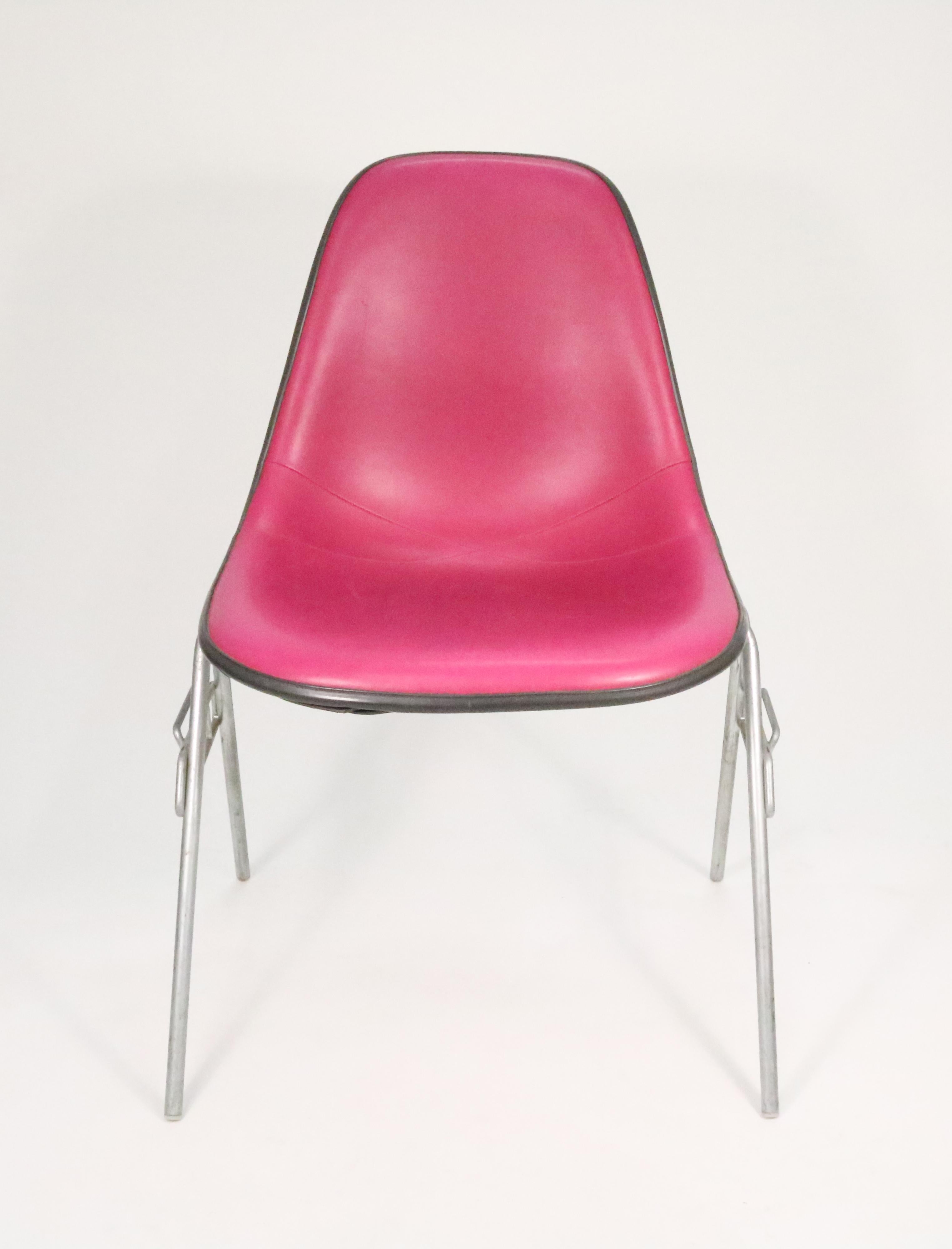 American Eames for Herman Miller Fiberglass Shell in Bright Pink Vinyl on Stackable Base