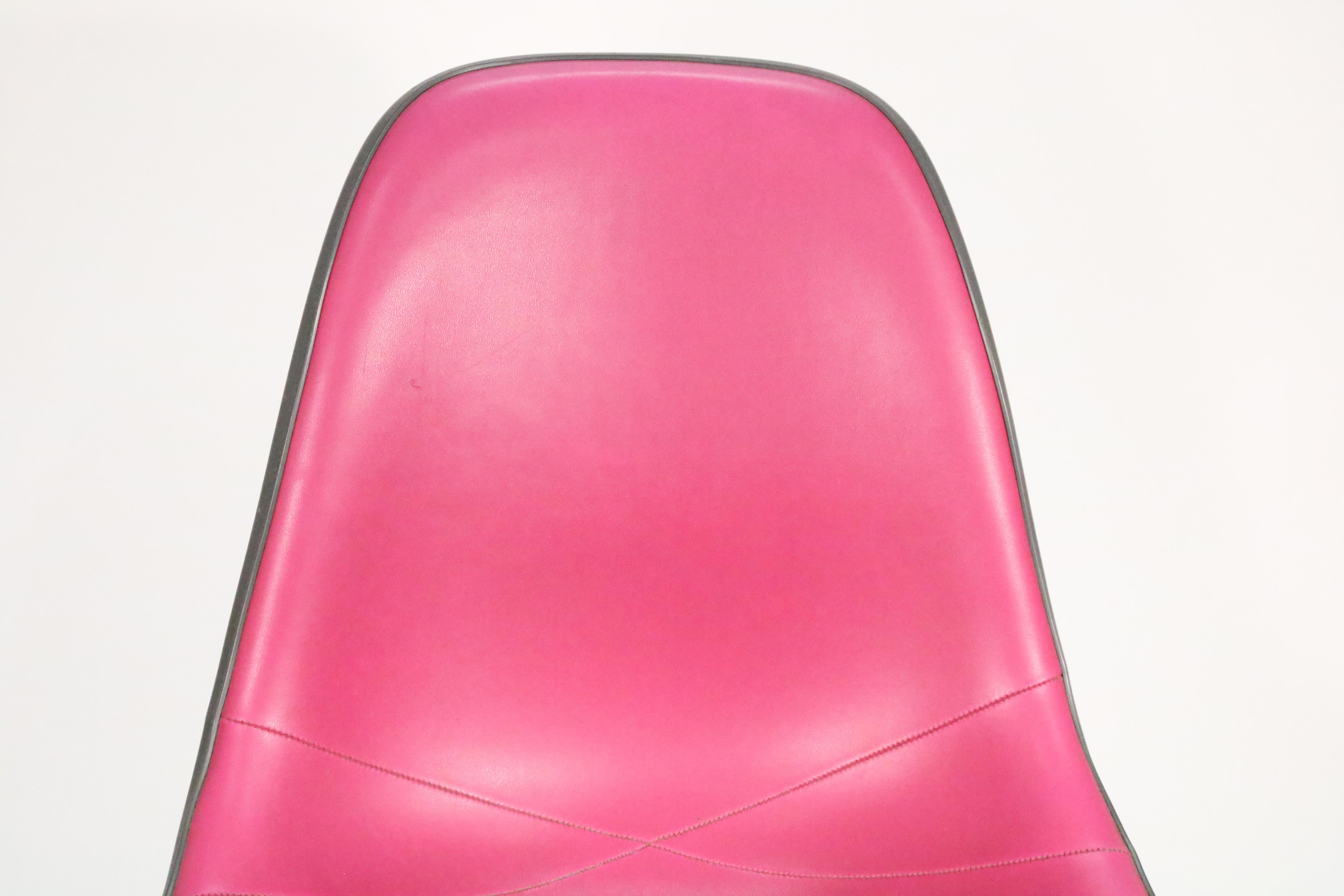Molded Eames for Herman Miller Fiberglass Shell in Bright Pink Vinyl on Stackable Base