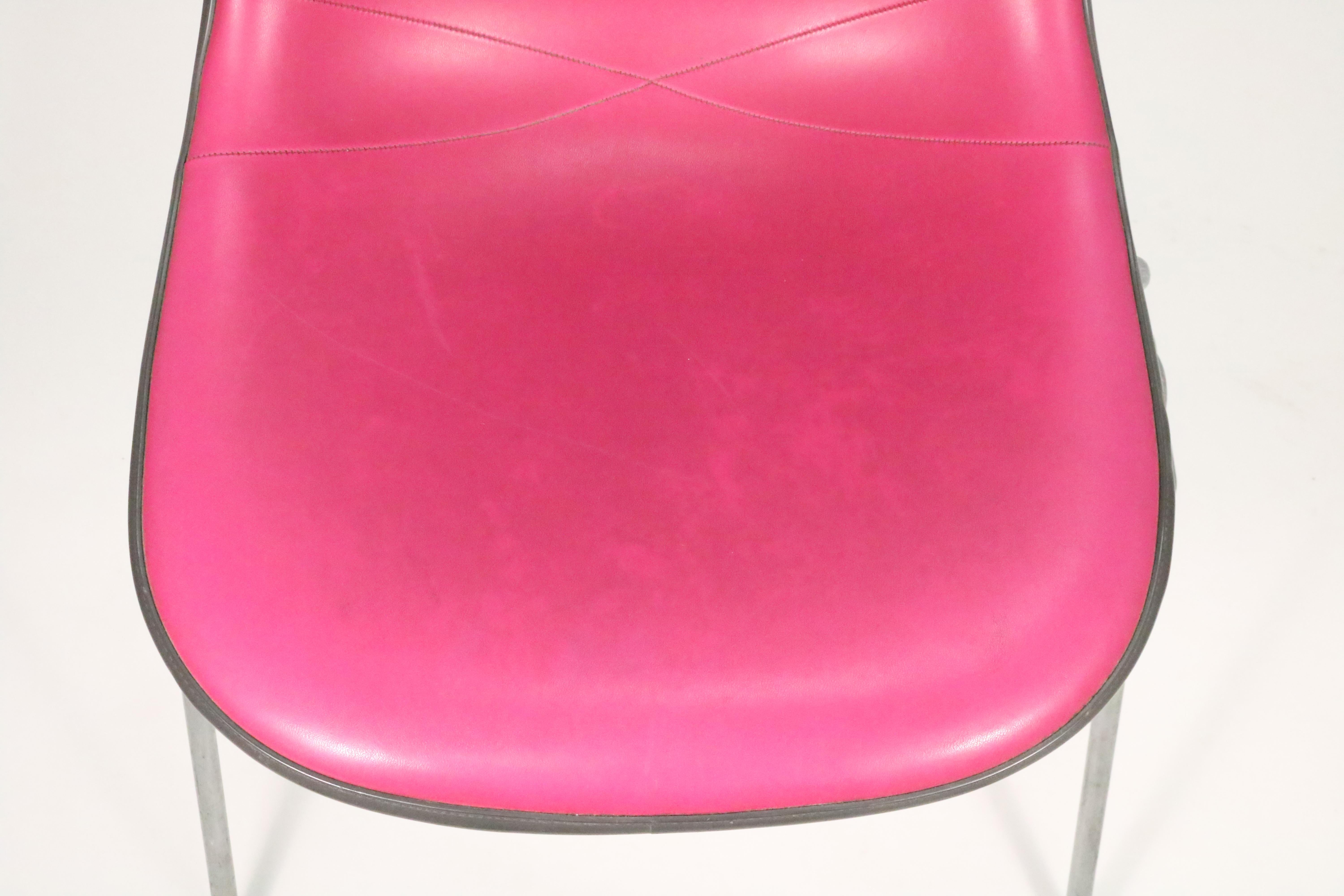 Eames for Herman Miller Fiberglass Shell in Bright Pink Vinyl on Stackable Base In Good Condition In Littleton, CO
