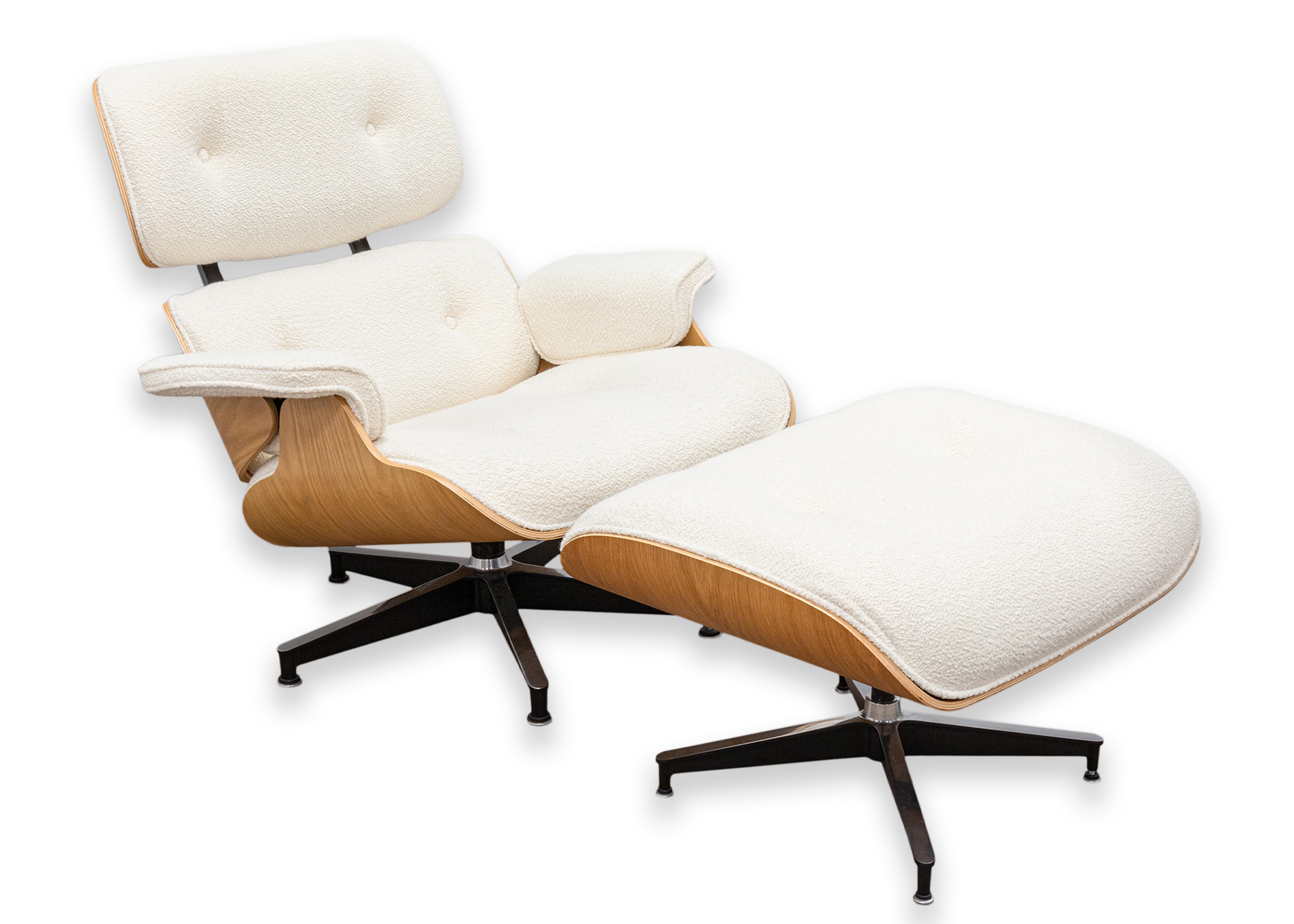Eames For Herman Miller Lounge Chair and Ottoman in White Oak and Cream Boucle 9