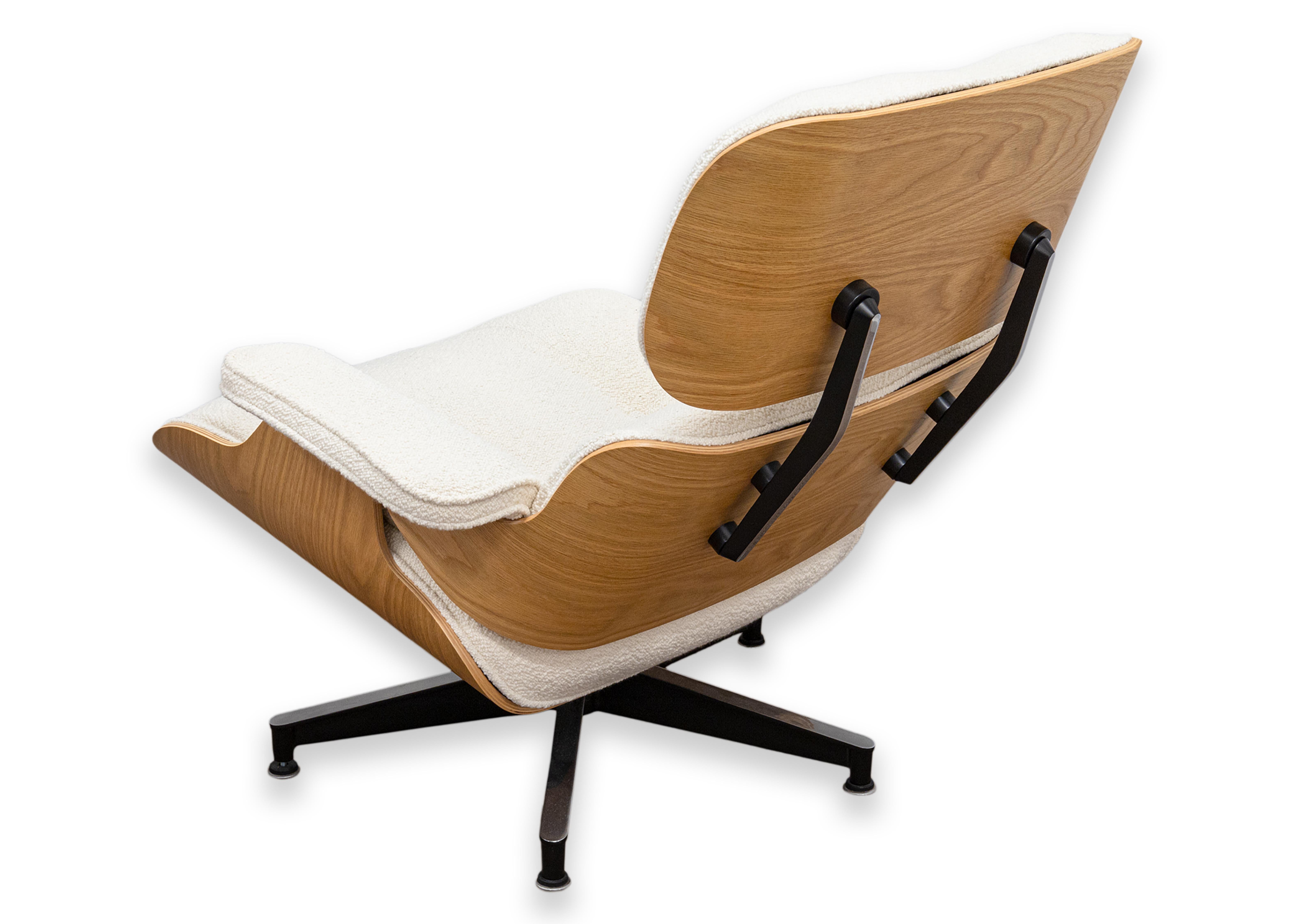 Eames For Herman Miller Lounge Chair and Ottoman in White Oak and Cream Boucle 10