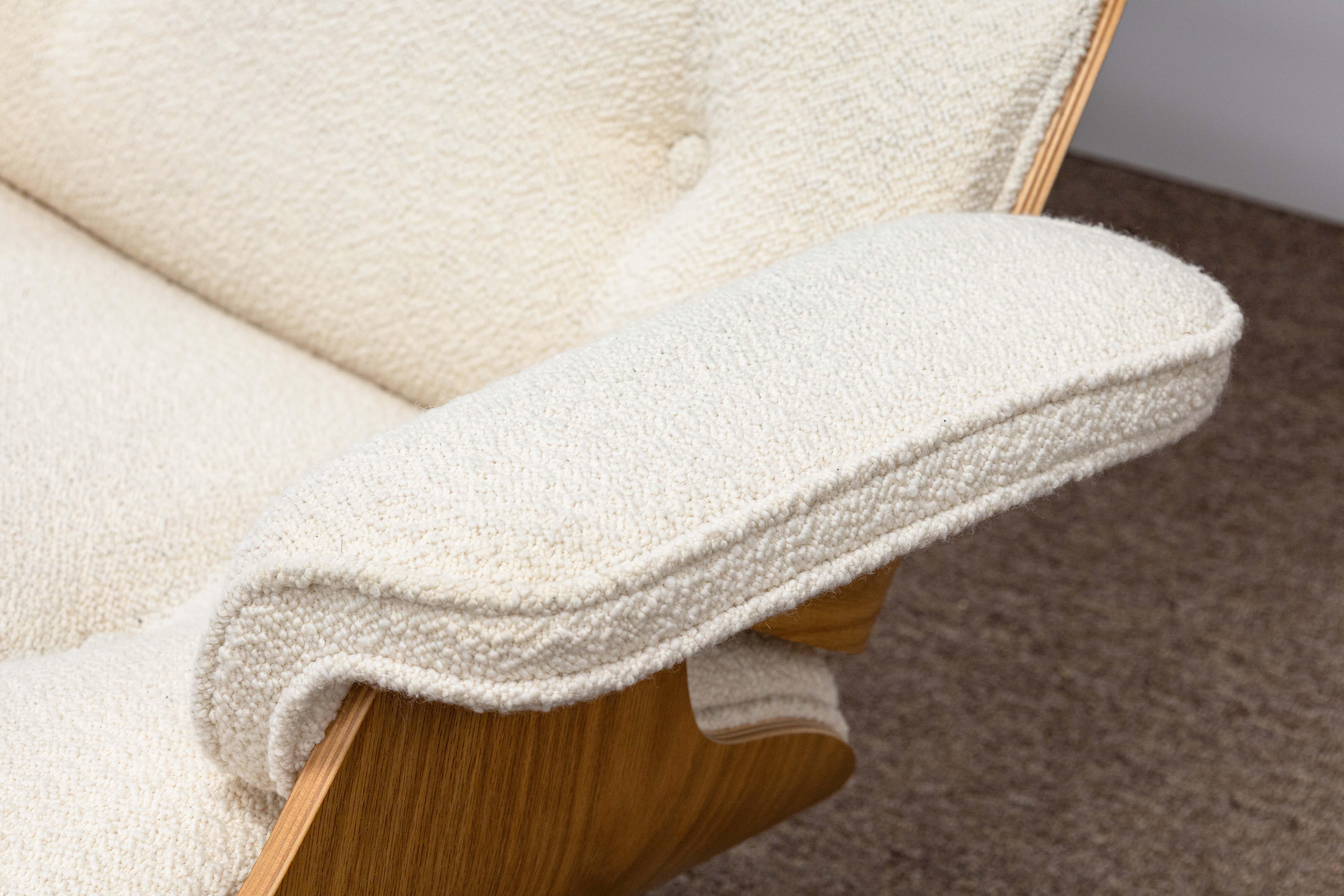 Eames For Herman Miller Lounge Chair and Ottoman in White Oak and Cream Boucle 1