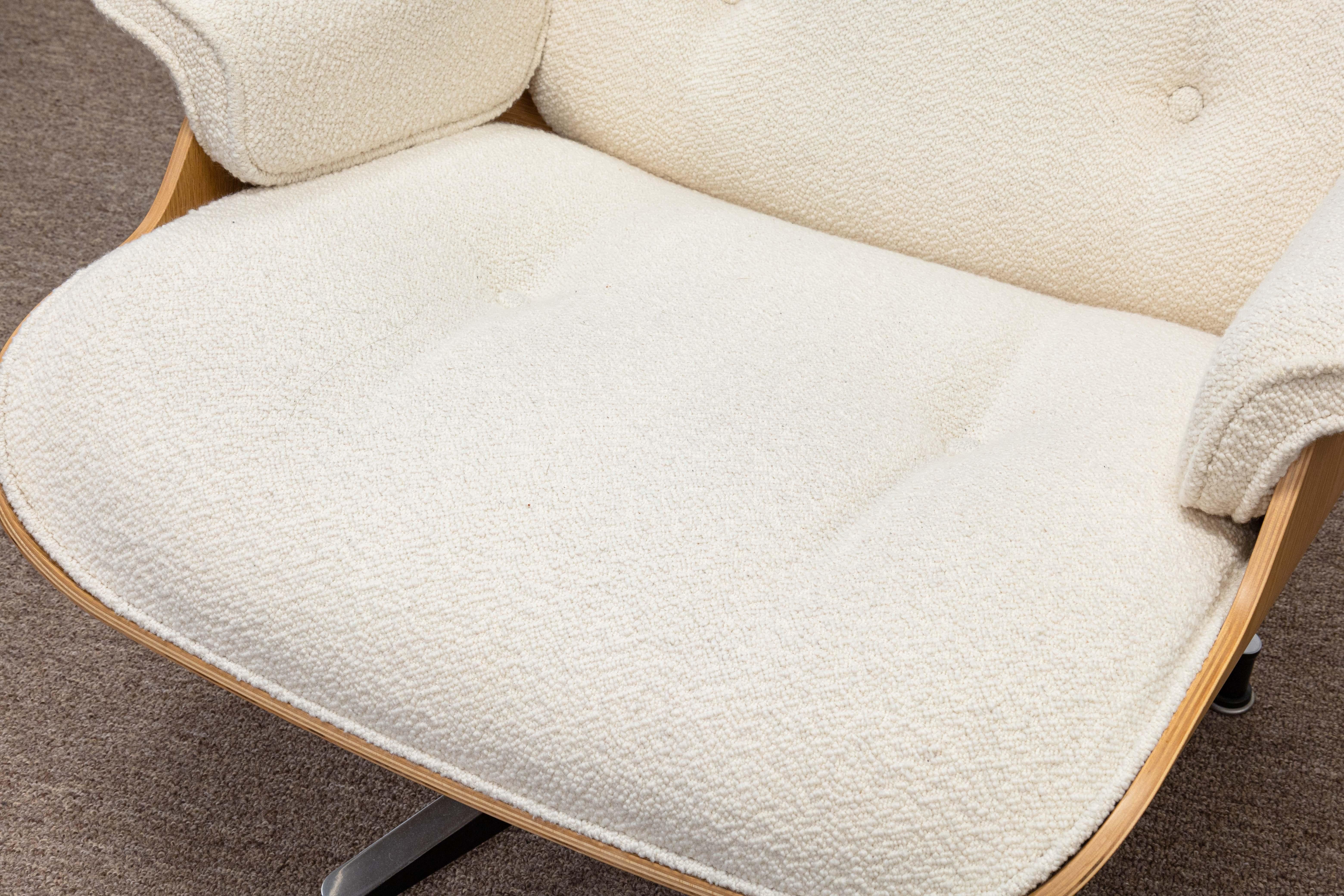 Eames For Herman Miller Lounge Chair and Ottoman in White Oak and Cream Boucle 2