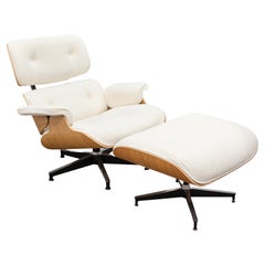 Eames For Herman Miller Lounge Chair and Ottoman in White Oak and Cream Boucle