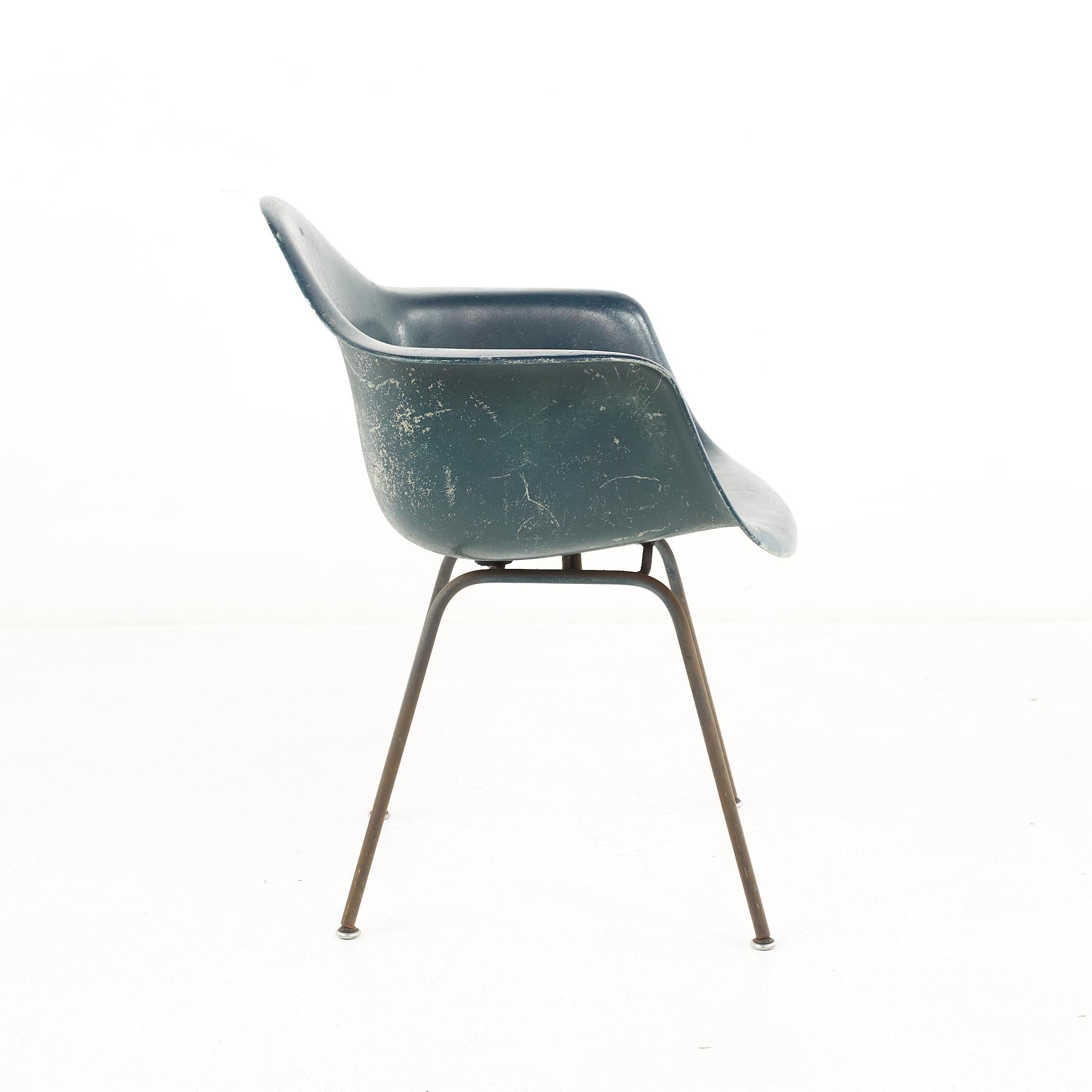 Chrome Eames for Herman Miller Mid-Century Fiberglass Green Shell Chair