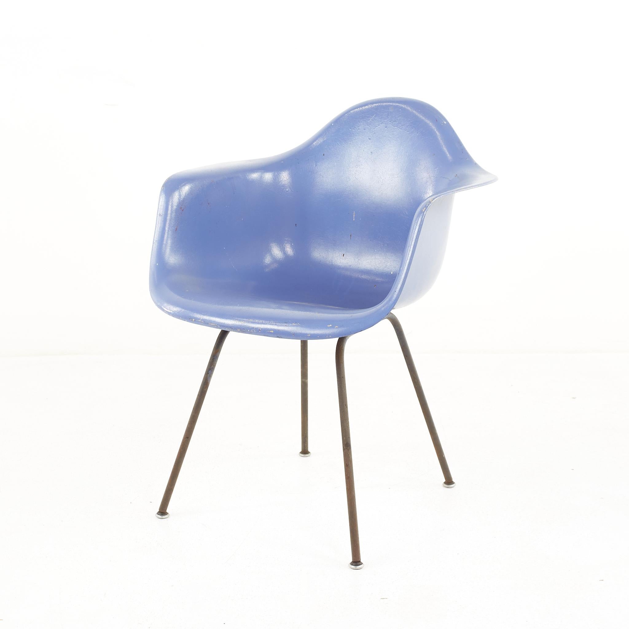 Mid-Century Modern Eames For Herman Miller Mid Century Fiberglass Shell Blue Chair For Sale