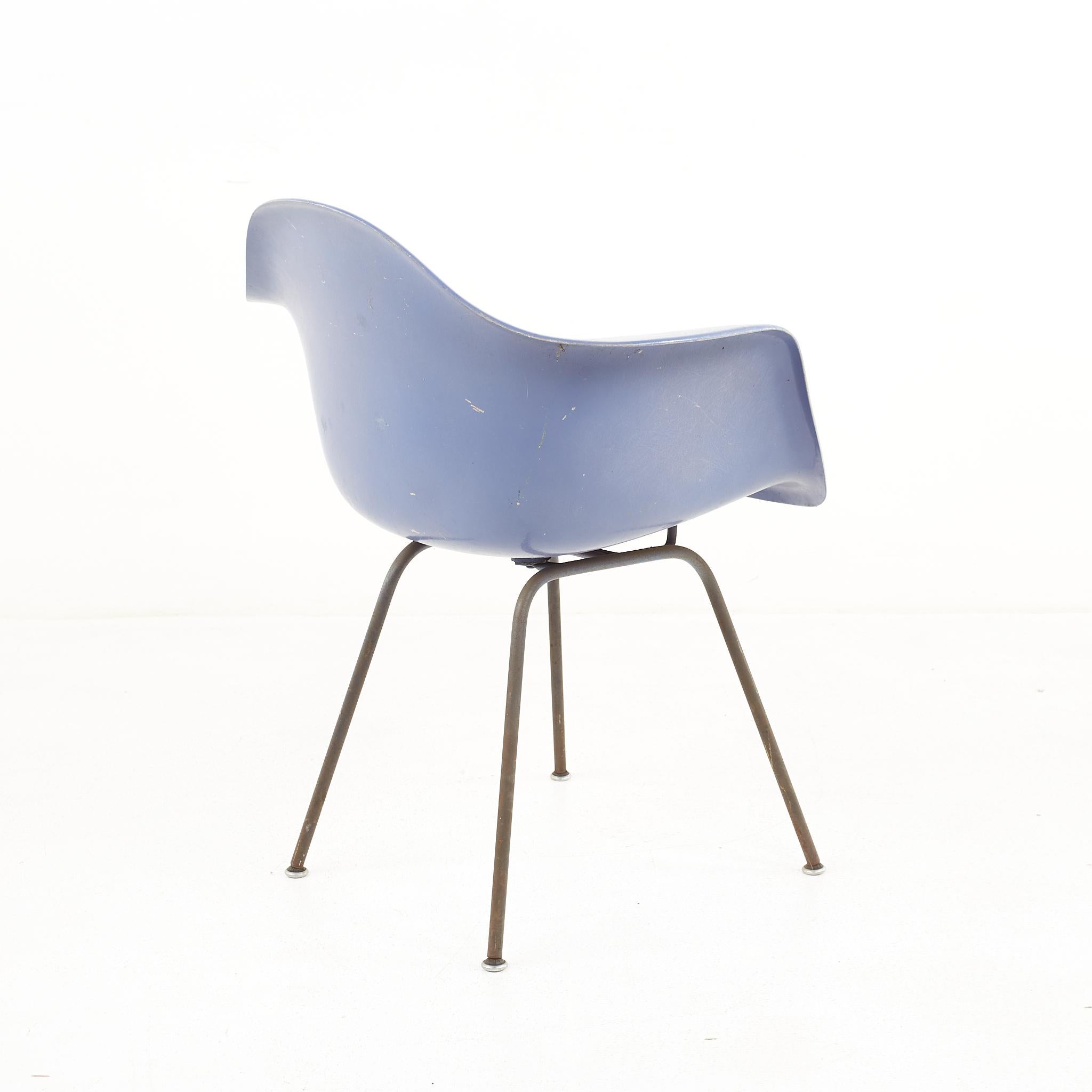 American Eames For Herman Miller Mid Century Fiberglass Shell Blue Chair For Sale