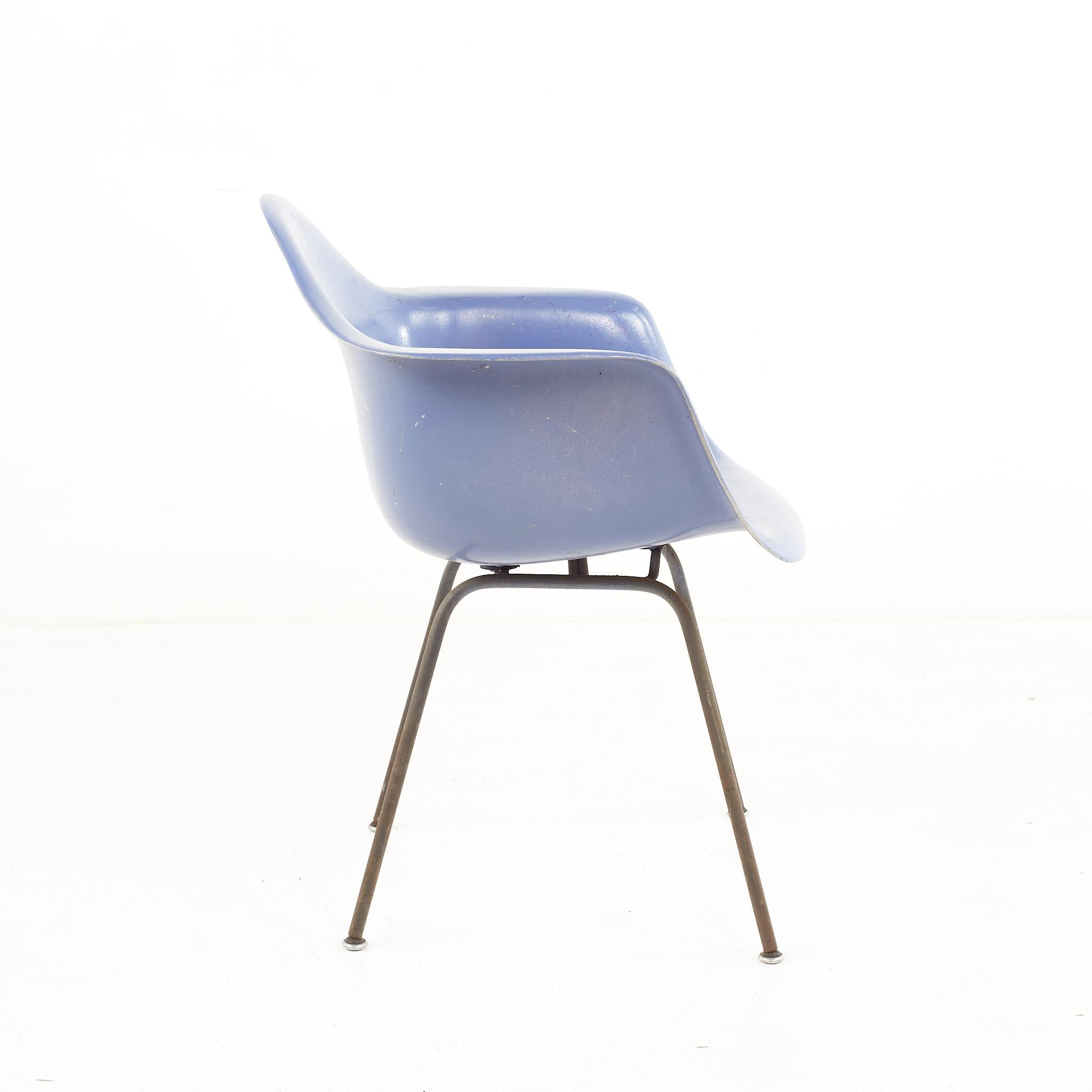 Chrome Eames For Herman Miller Mid Century Fiberglass Shell Blue Chair For Sale