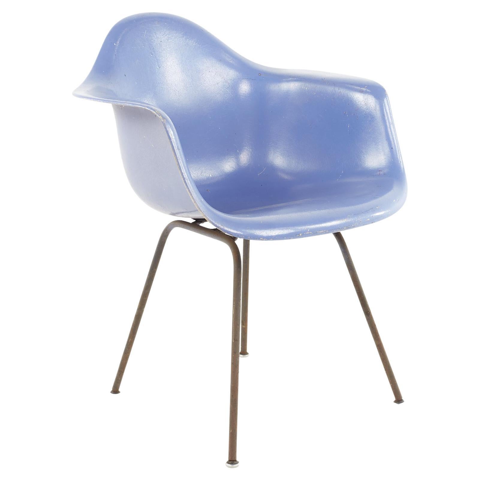 Eames For Herman Miller Mid Century Fiberglass Shell Blue Chair For Sale
