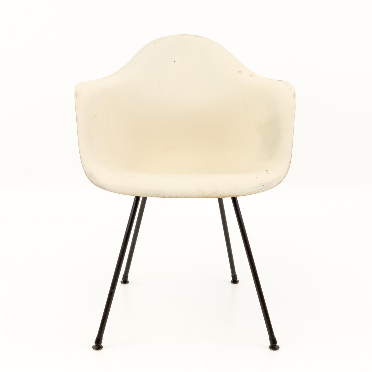 Metal Eames for Herman Miller Mid Century Molded Plastic X-Base Shell Chairs, Pair For Sale