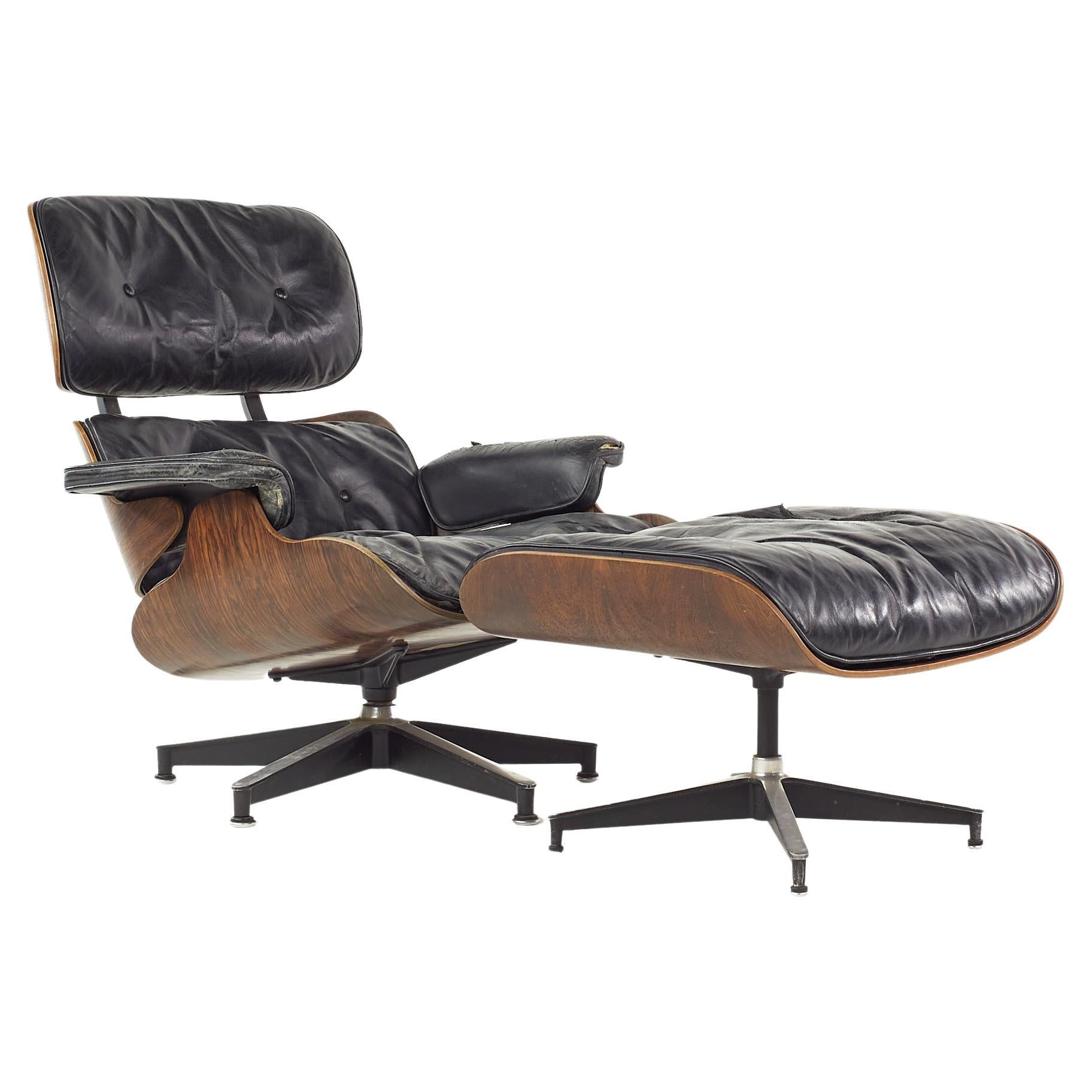 Eames for Herman Miller Mid Century Rosewood Lounge Chair and Ottoman For Sale