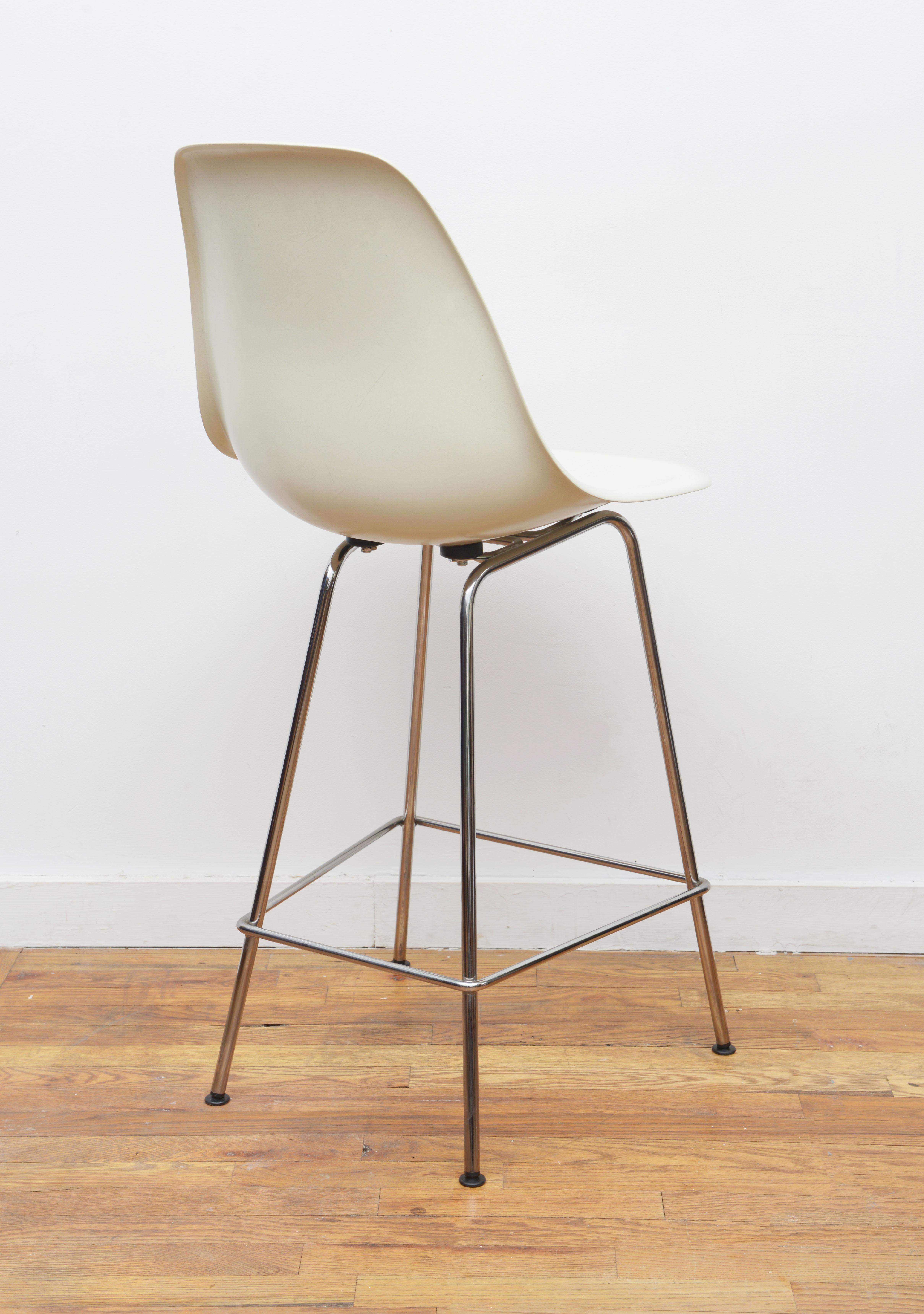 Mid-Century Modern Eames for Herman Miller Pair of Molded Plastic Bar Stools 2000s 'Signed'
