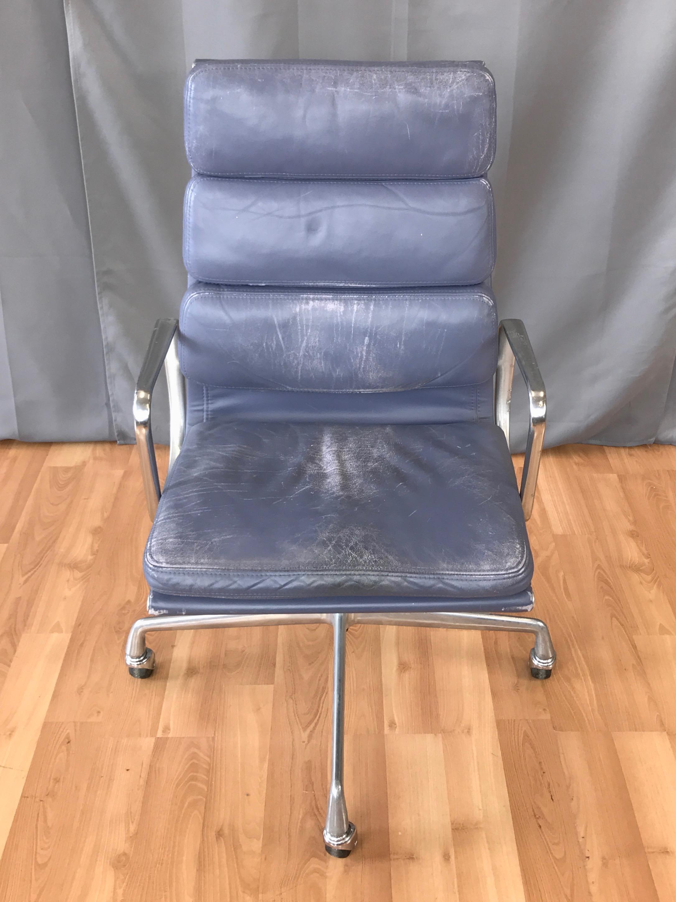 Eames for Herman Miller Periwinkle Leather Soft Pad Executive Chair, 1985 1