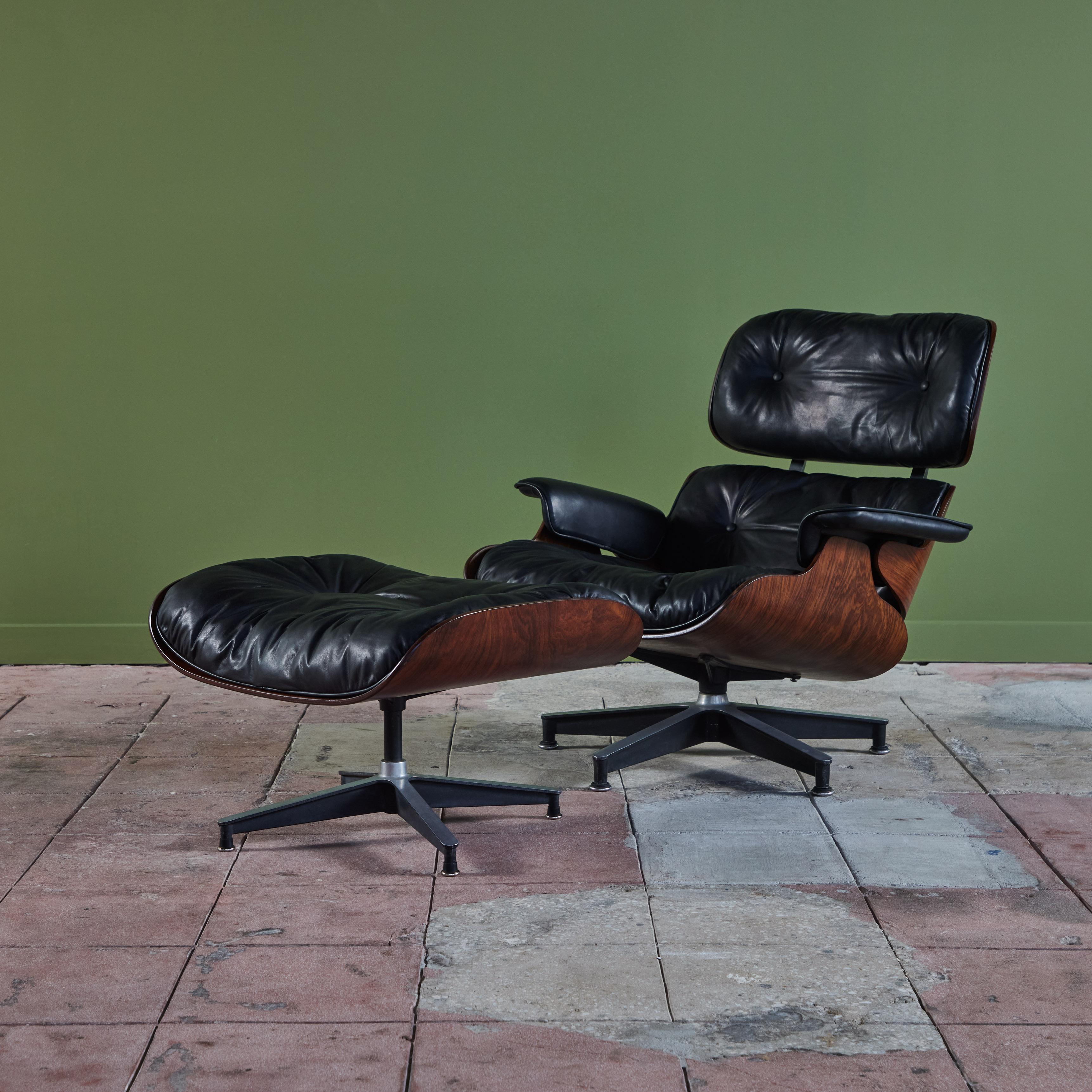 Mid-Century Modern Eames for Herman Miller Rare 1956 First Year Lounge Chair with Spinning Ottoman For Sale