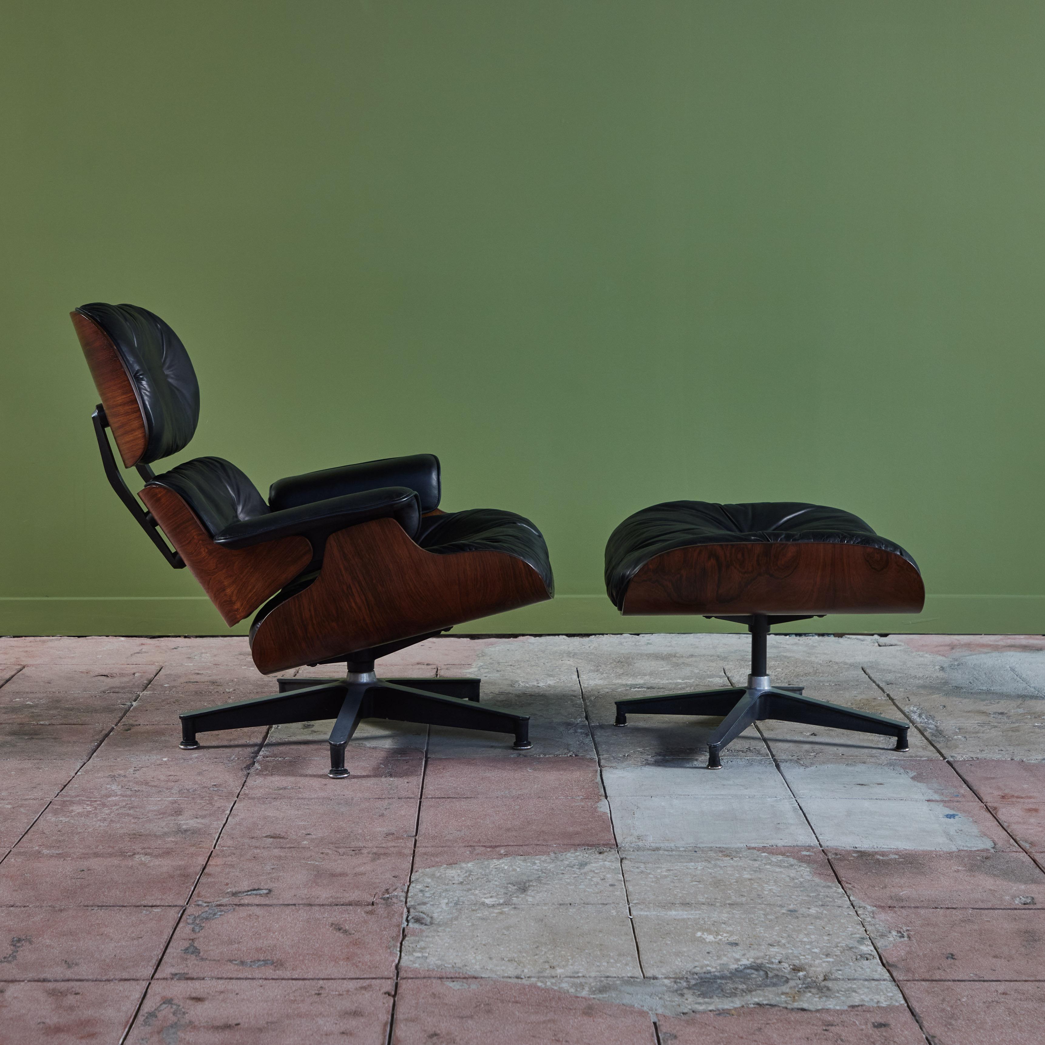 Leather Eames for Herman Miller Rare 1956 First Year Lounge Chair with Spinning Ottoman For Sale