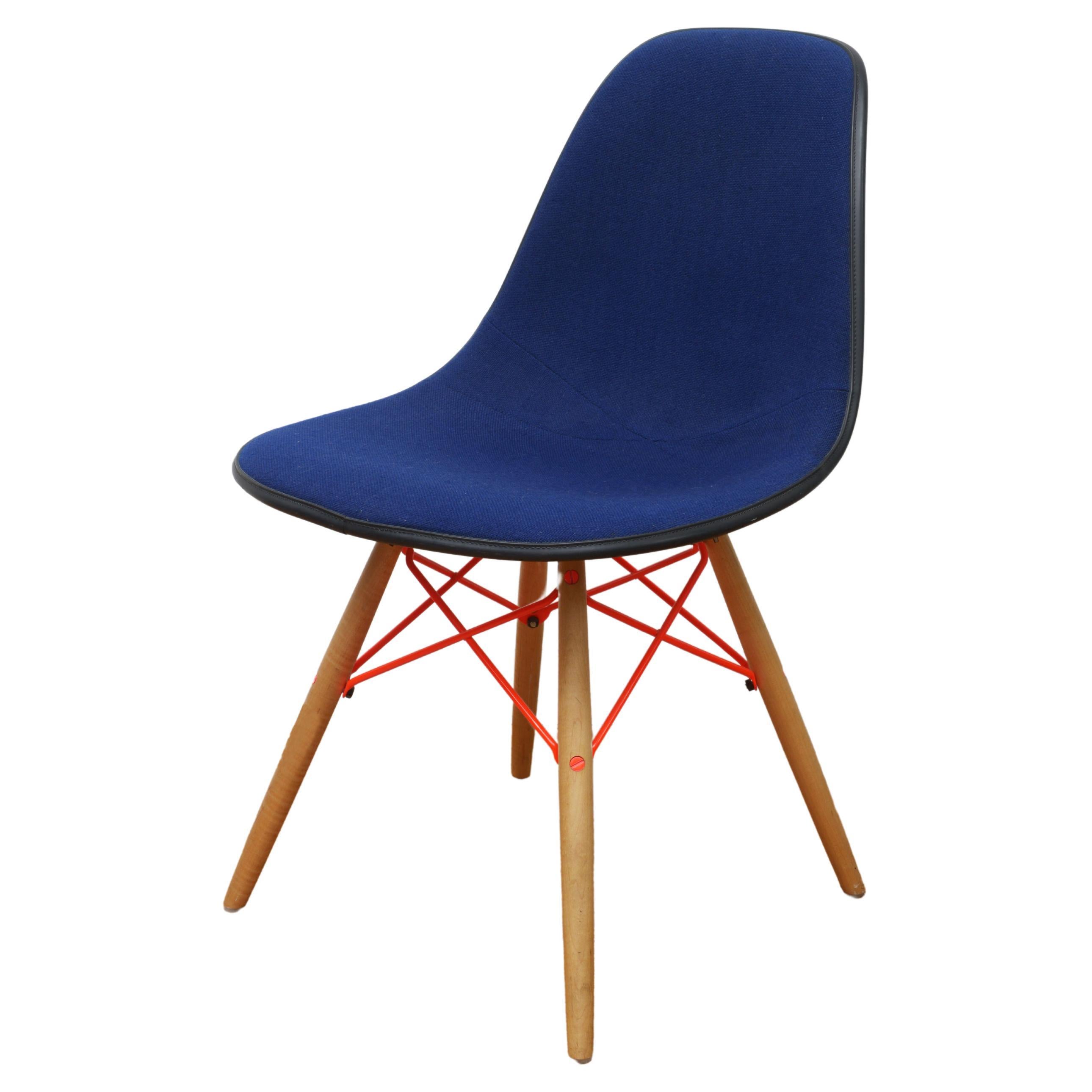 Eames for Herman Miller Rare Fiberglass Upholstered Blue and Orange Dining Chair For Sale