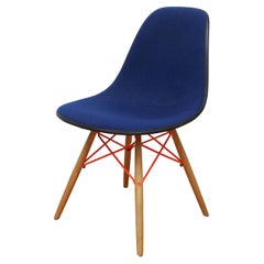 Eames for Herman Miller Rare Fiberglass Upholstered Blue and Orange Dining Chair