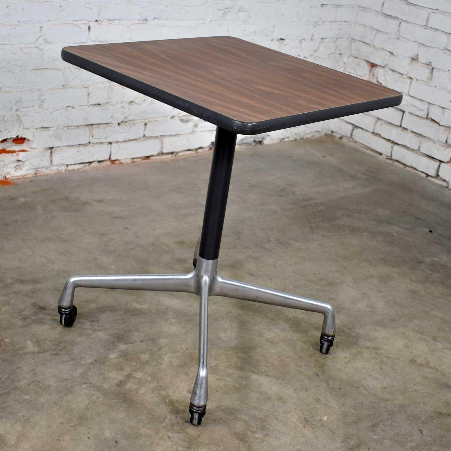 Aluminum Eames for Herman Miller Rolling Side Table Universal Base Faux Wood Laminate Top